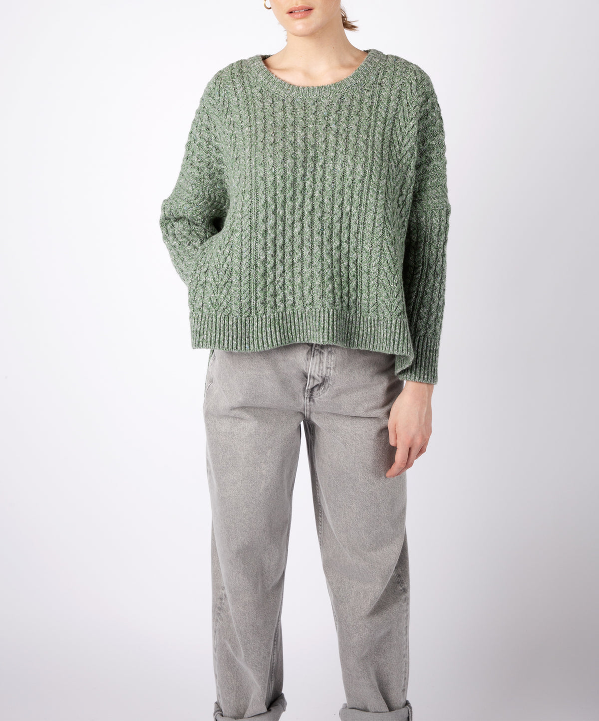IrelandsEye Knitwear 'Sorrell' Cropped Aran Sweater Apple