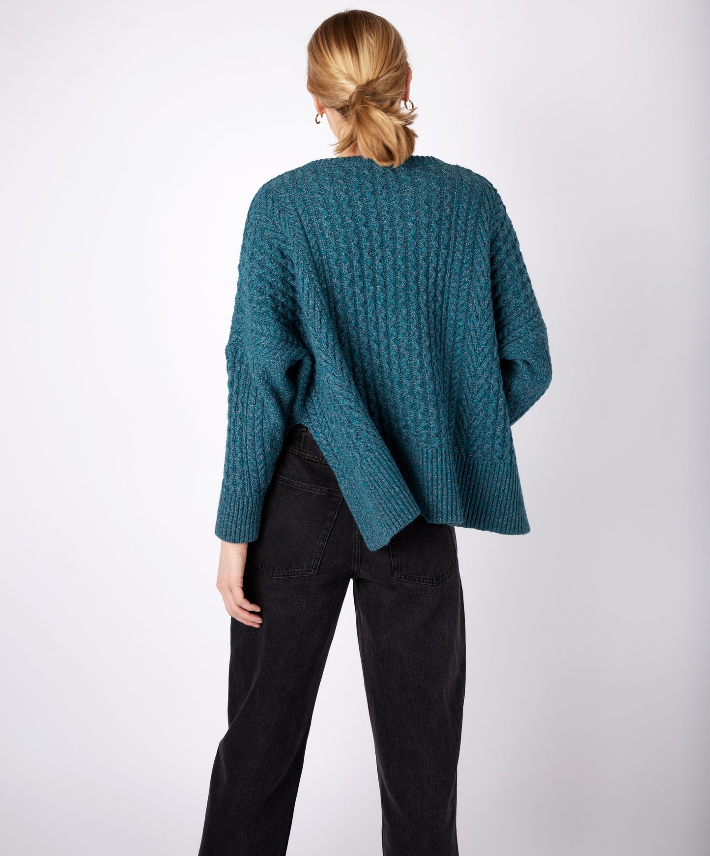 IrelandsEye Knitwear Women's Knitted 'Sorrell' Cropped Aran Sweater Aquamarine