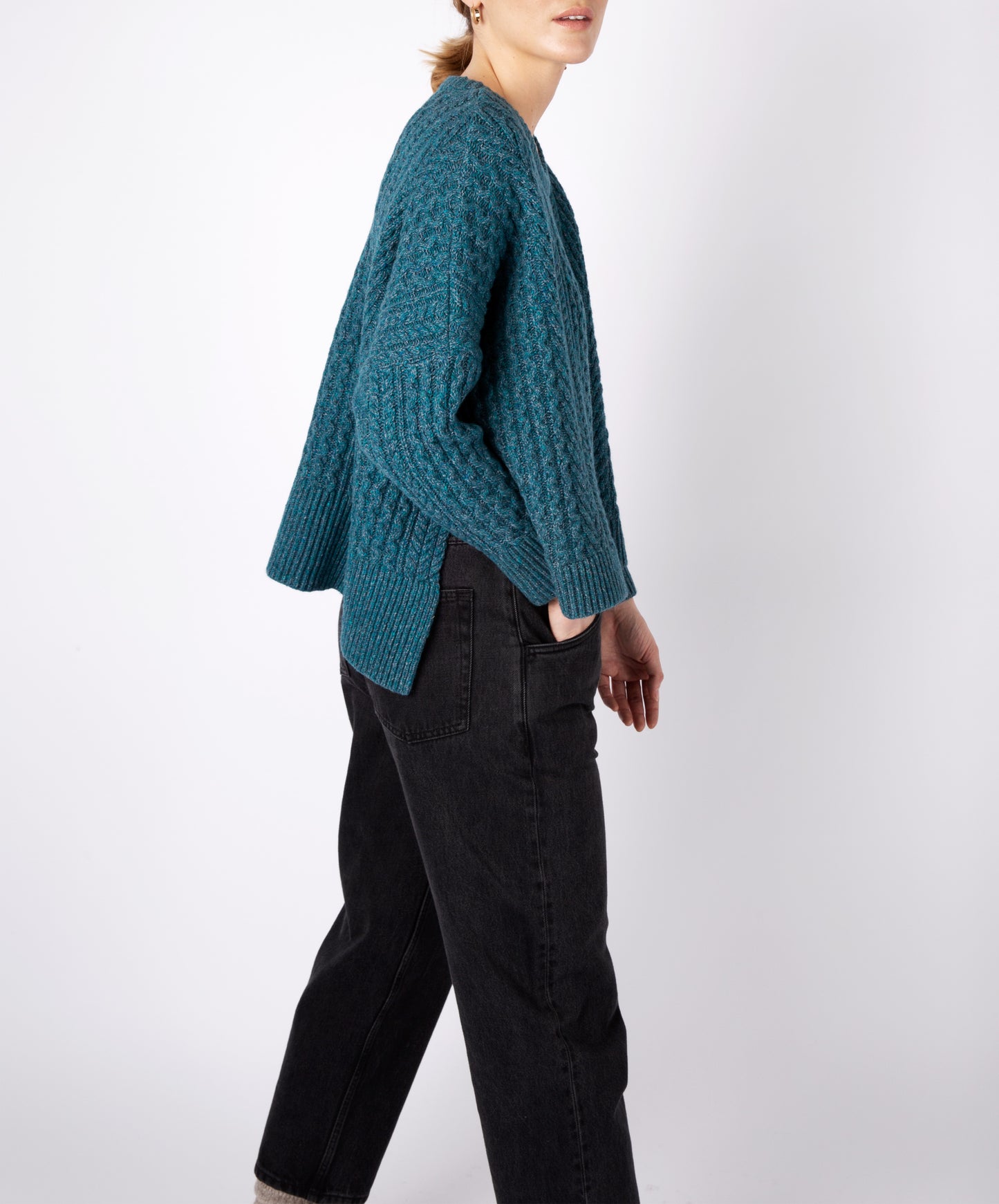 IrelandsEye Knitwear Women's Knitted 'Sorrell' Cropped Aran Sweater Aquamarine