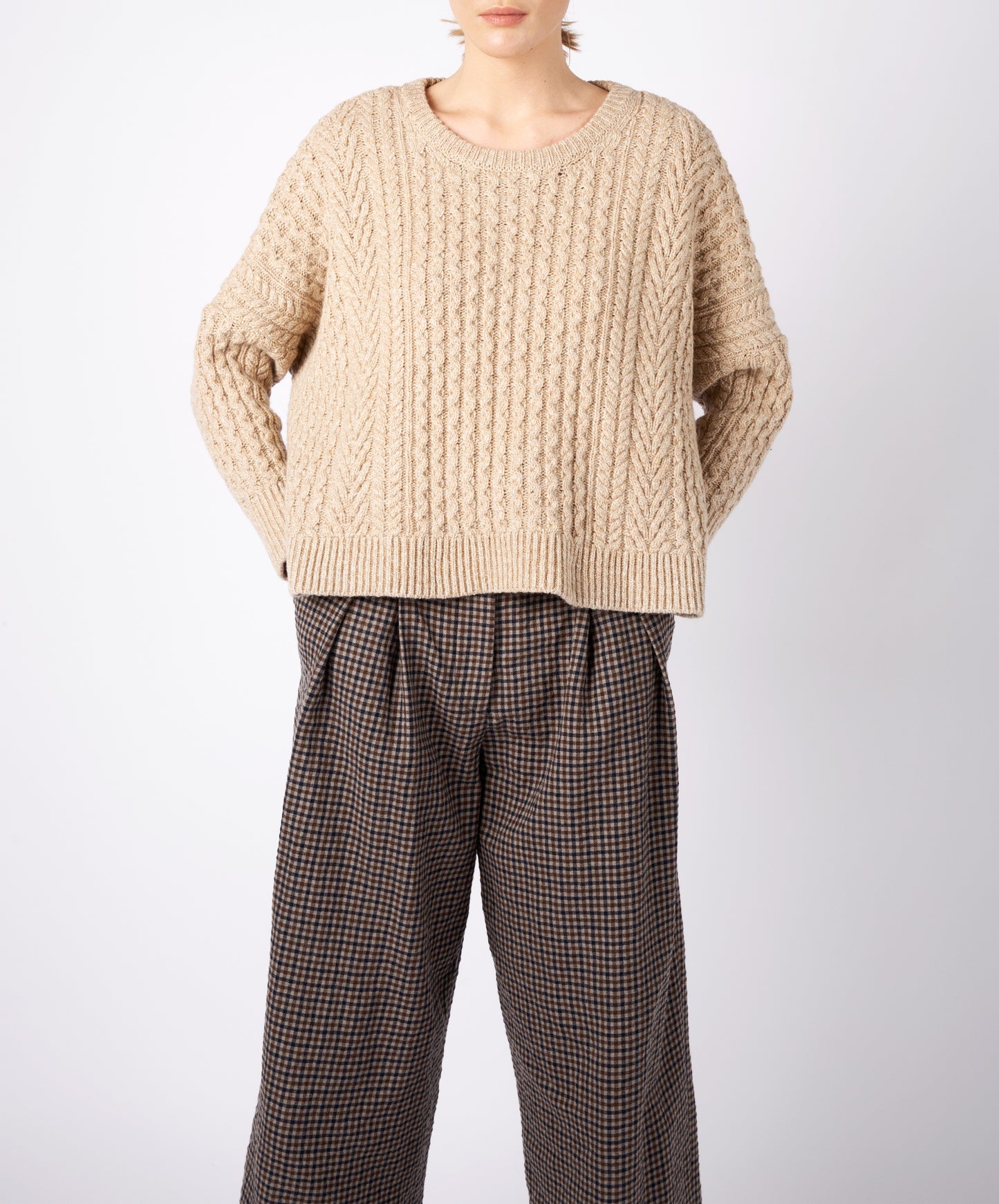 Women's Knitted 'Sorrell' Cropped Aran Sweater Seashell