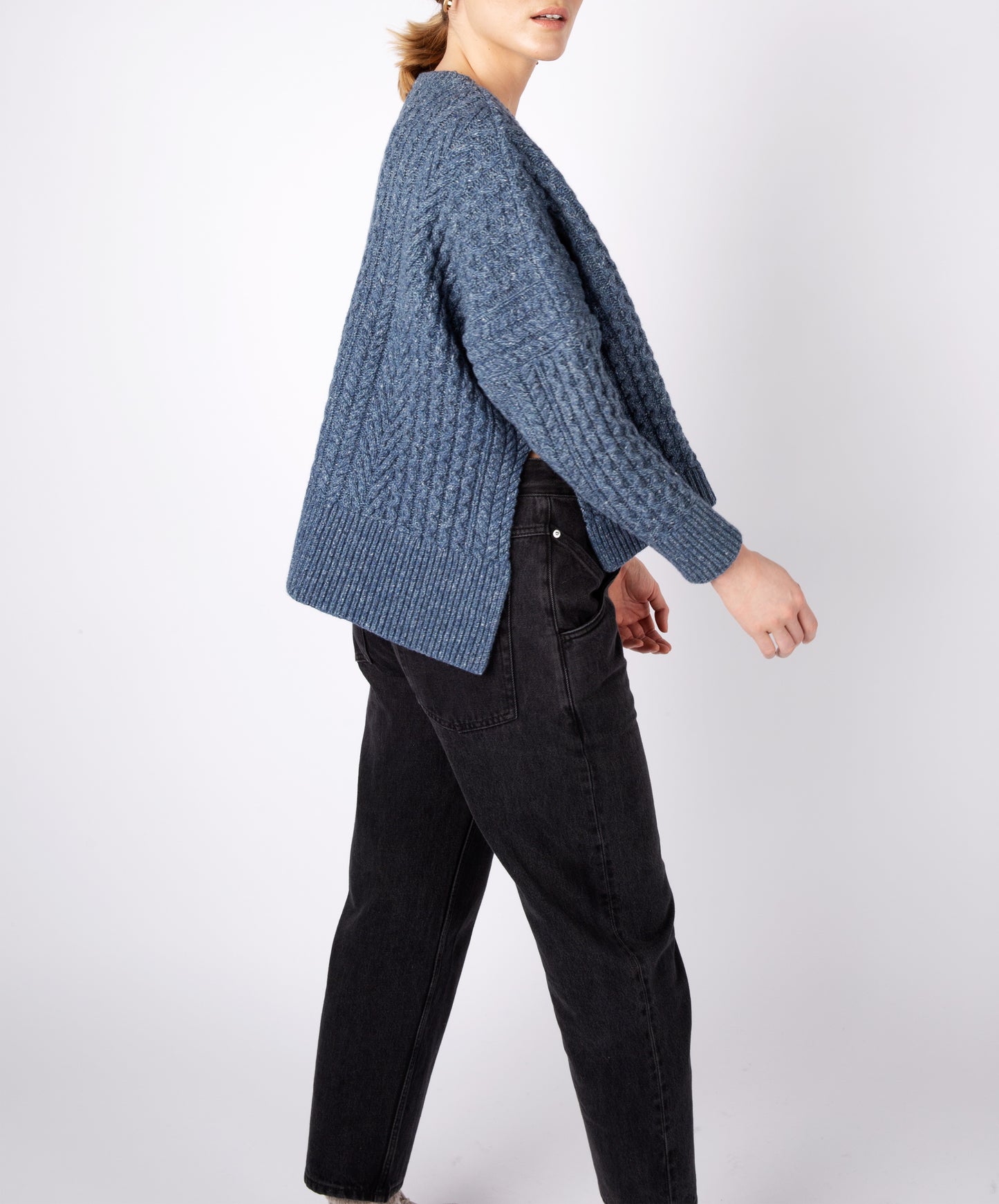 IrelandsEye Knitwear Women's Knitted 'Sorrell' Cropped Aran Sweater Sea Spray