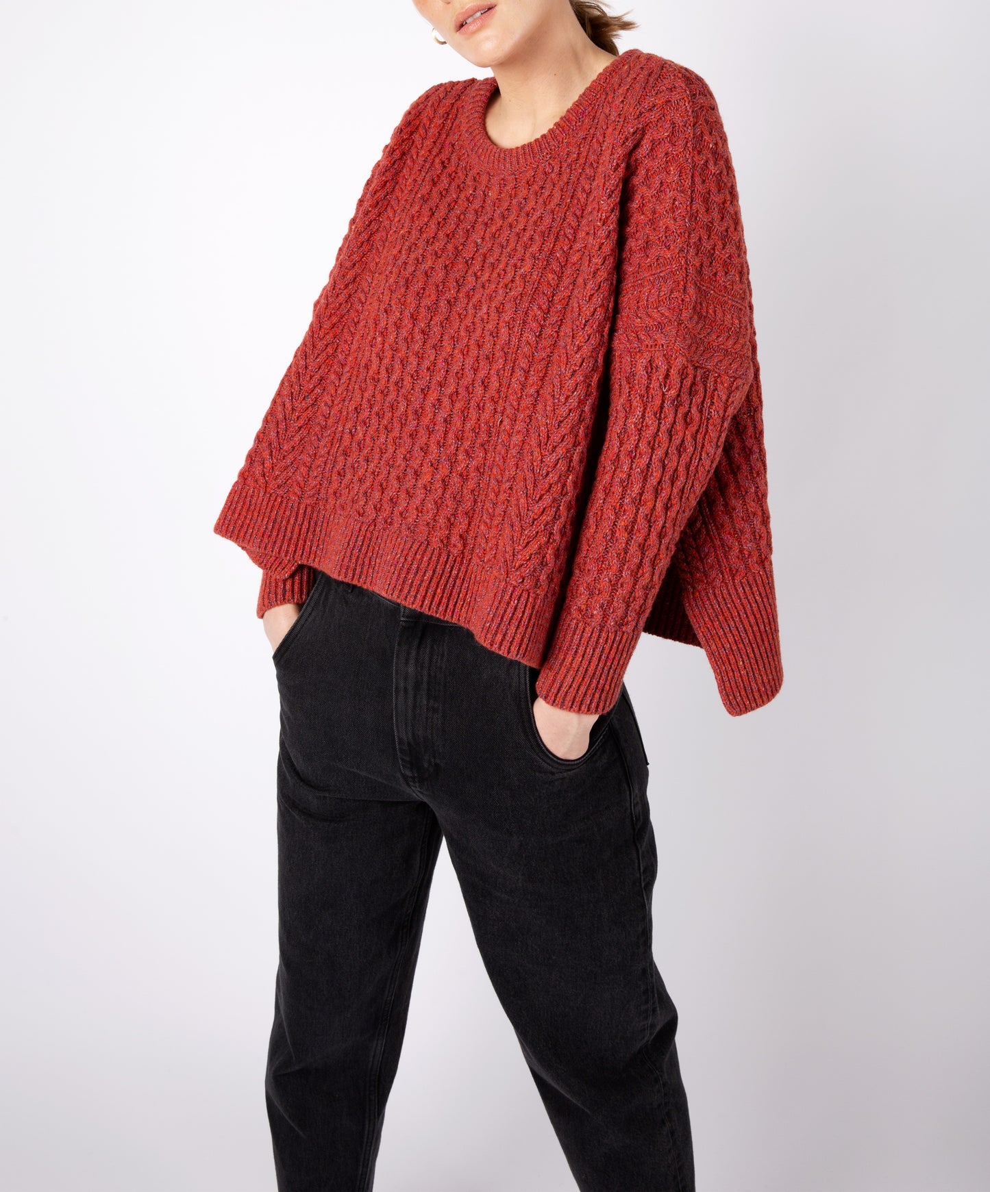 IrelandsEye Knitwear Women's Knitted 'Sorrell' Cropped Aran Sweater Sunset