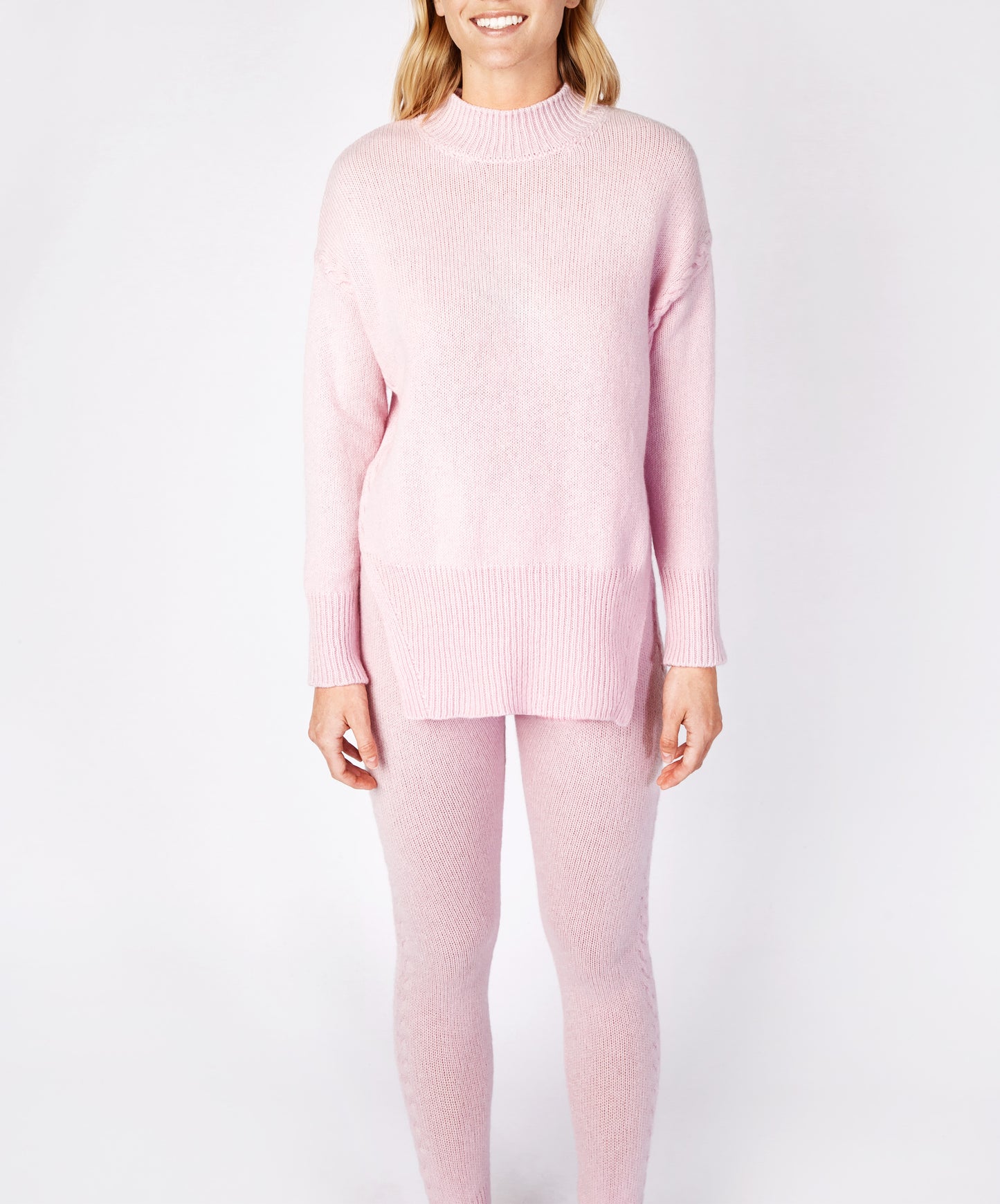 IrelandsEye Knitwear Funnel Neck Jersey Sweater Blush