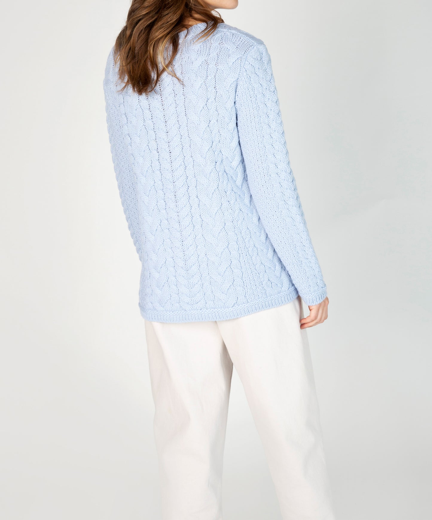 IrelandsEye Knitwear Primose A-Line Cable Round Neck Sweater Ice Blue