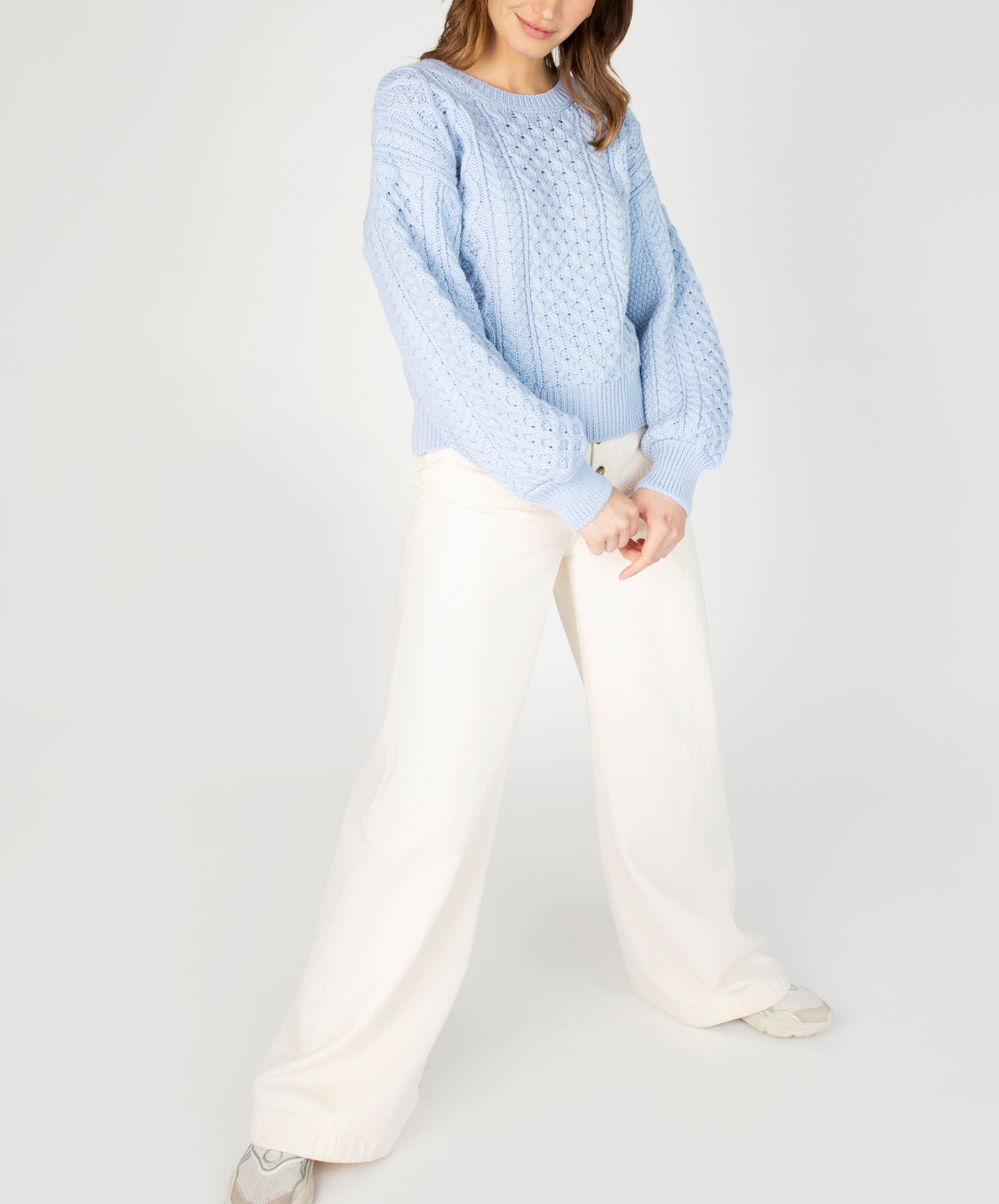 Womens Honeysuckle Cropped Aran Sweater Ice Blue IrelandsEye Knitwear