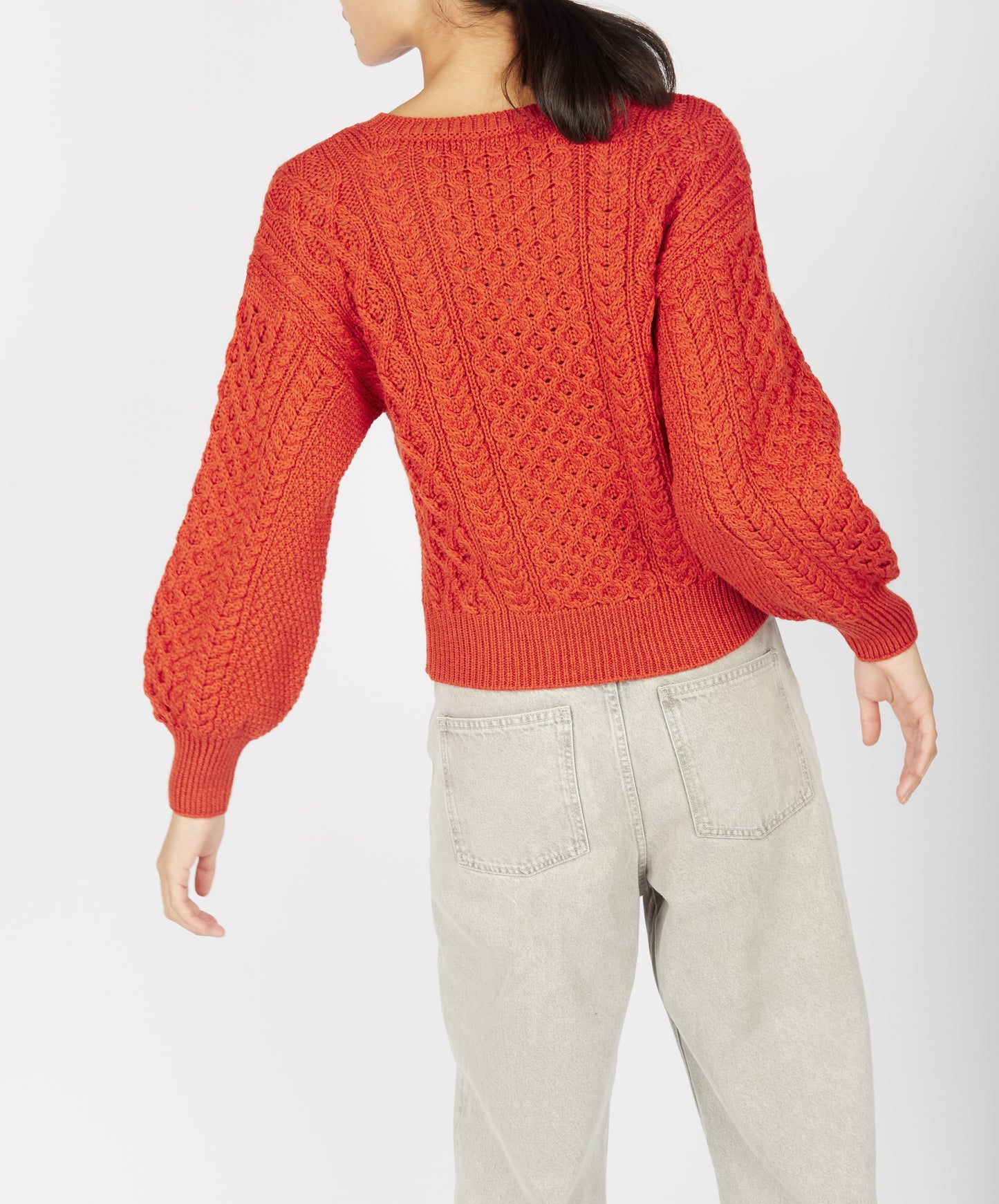 IrelandsEye Knitwear Honeysuckle Cropped Aran Sweater Orange Marl