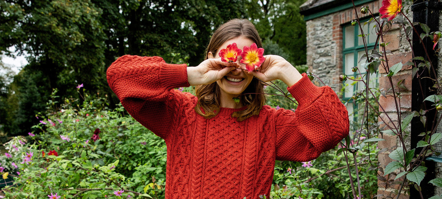 IrelandsEye Knitwear Honeysuckle cropped aran sweater in orange marl