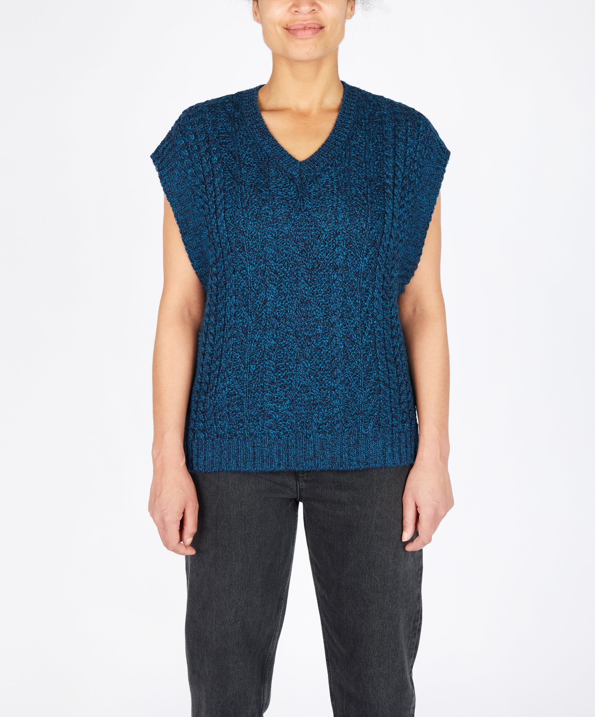 IrelandsEye Knitwear Sweetpea V-Neck Diamond Vest Petrol Marl