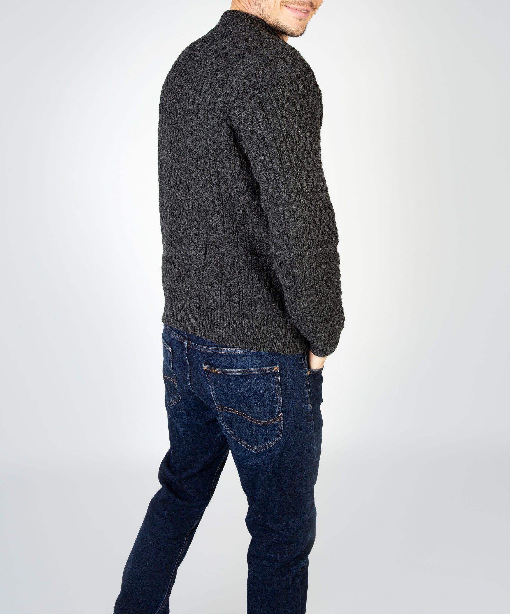 IrelandsEye Knitwear Aran Textured Zipped Cardigan Graphite