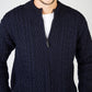 IrelandsEye Knitwear Aran Textured Zipped Cardigan Navy