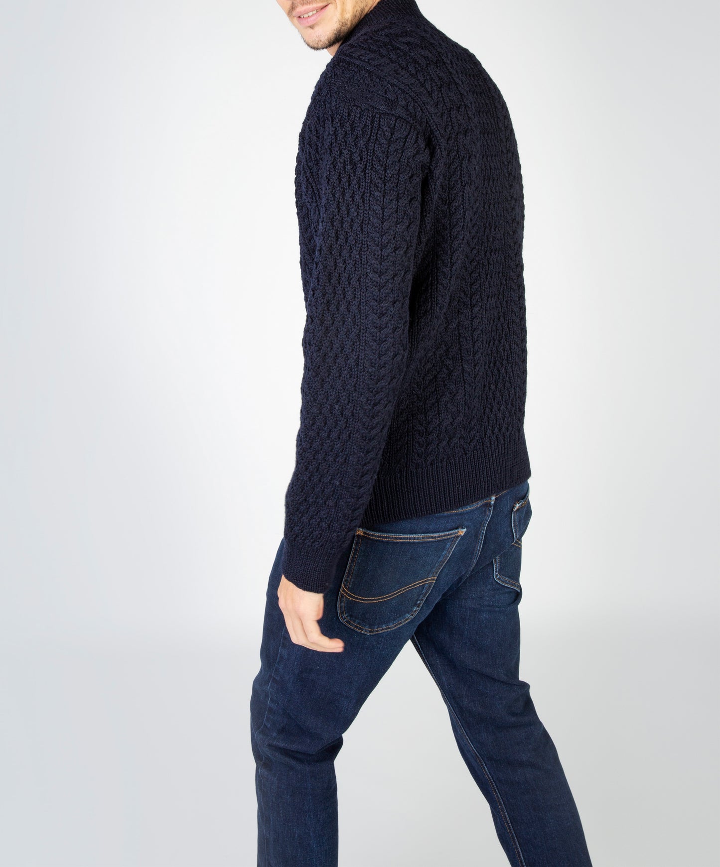 IrelandsEye Knitwear Aran Textured Zipped Cardigan Navy