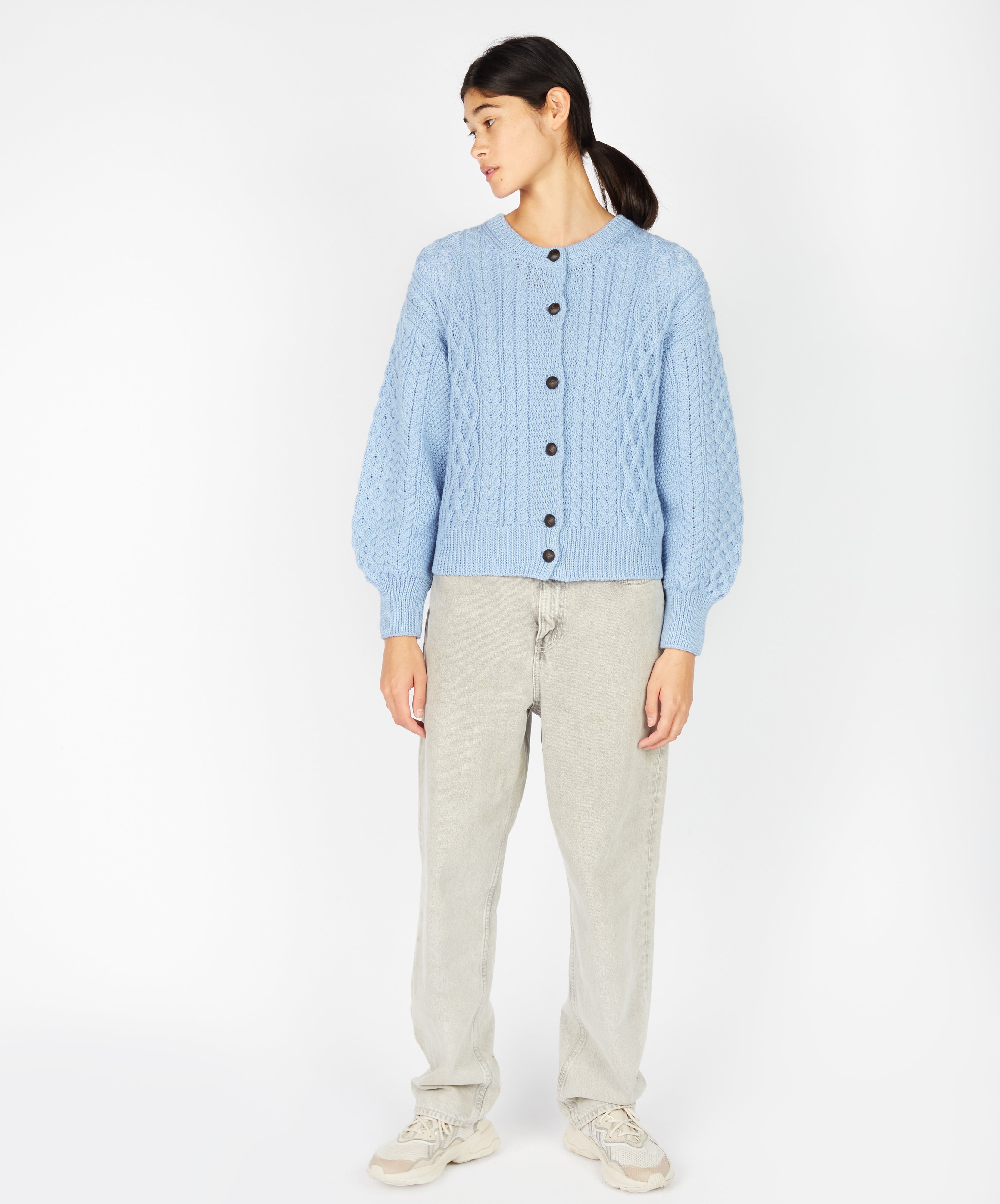 irelands eye Clover Cropped Aran Cardigan Morning Sky Store Clothing