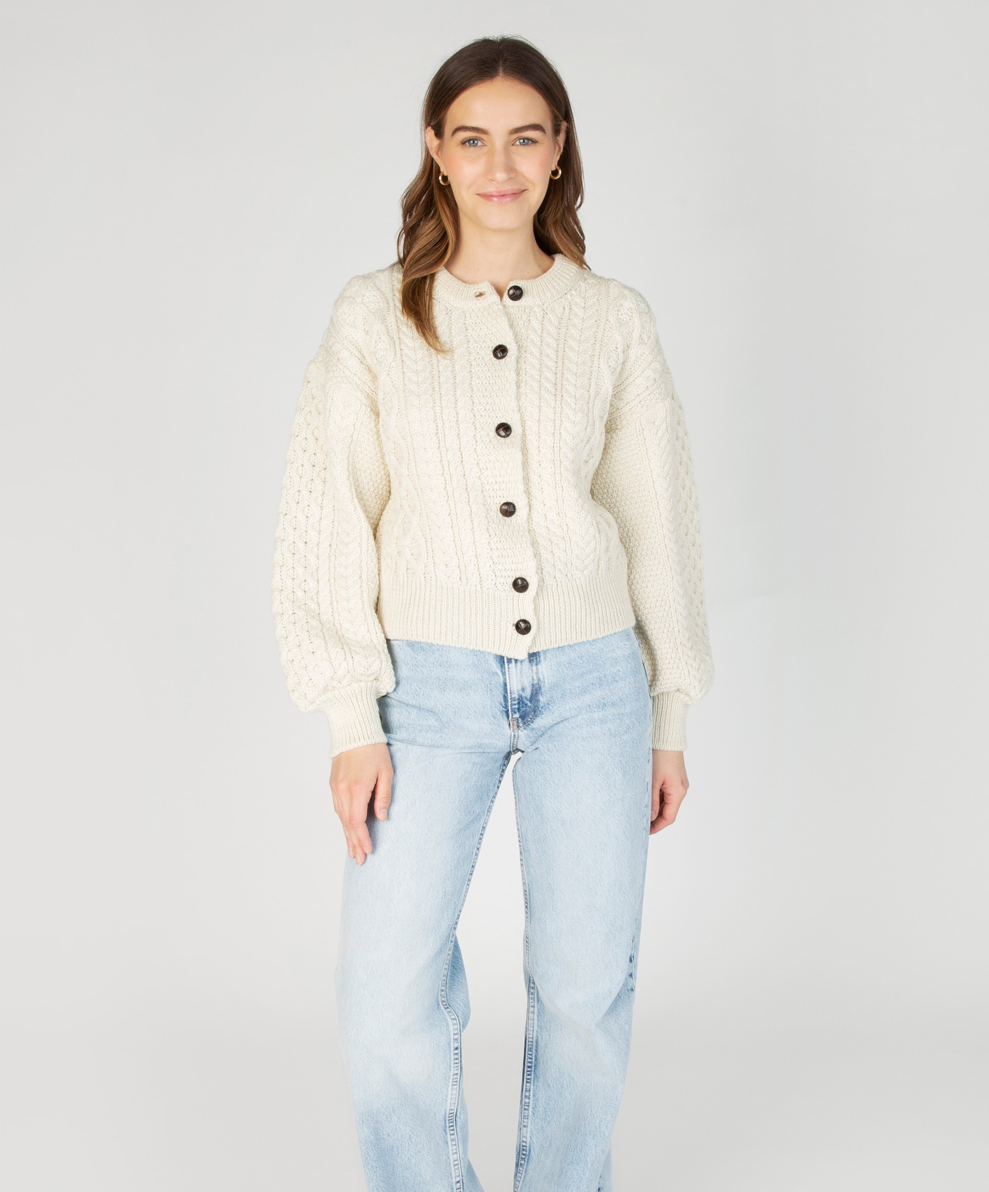 Women's Clover Cropped Aran Cardigan | Natural - Knitwear