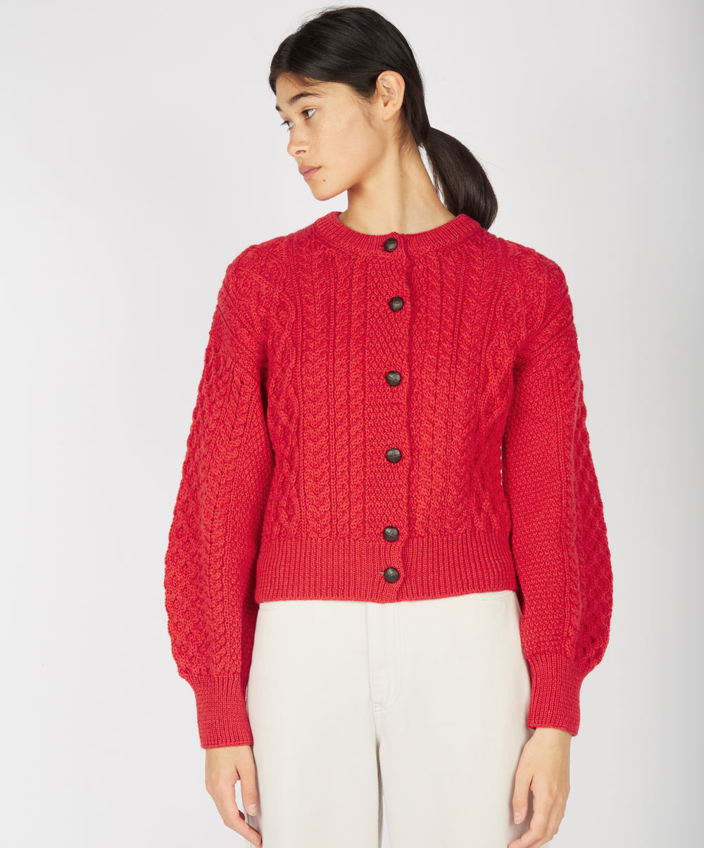 Kurze Aran-Strickjacke Clover für Damen in Scharlachrot