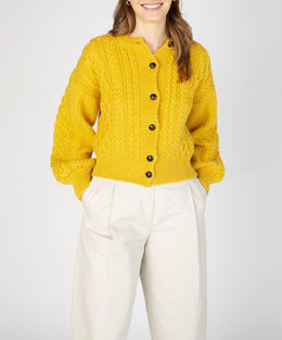 Womens Clover Cropped Aran Cardigan - Sunflower - IrelandsEye Knitwear