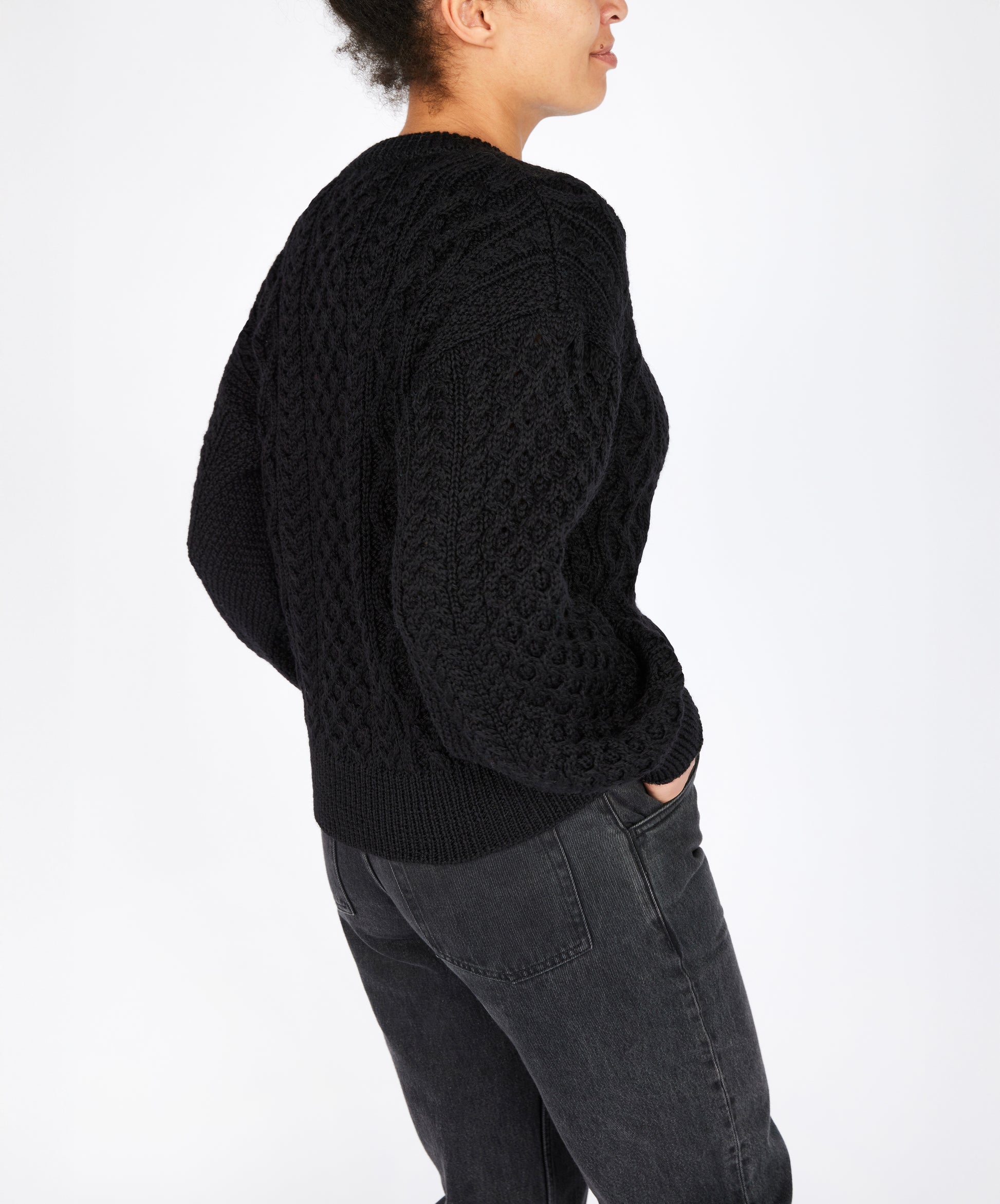 IrelandsEye Knitwear Clover Cropped Aran Cardigan Dark Night