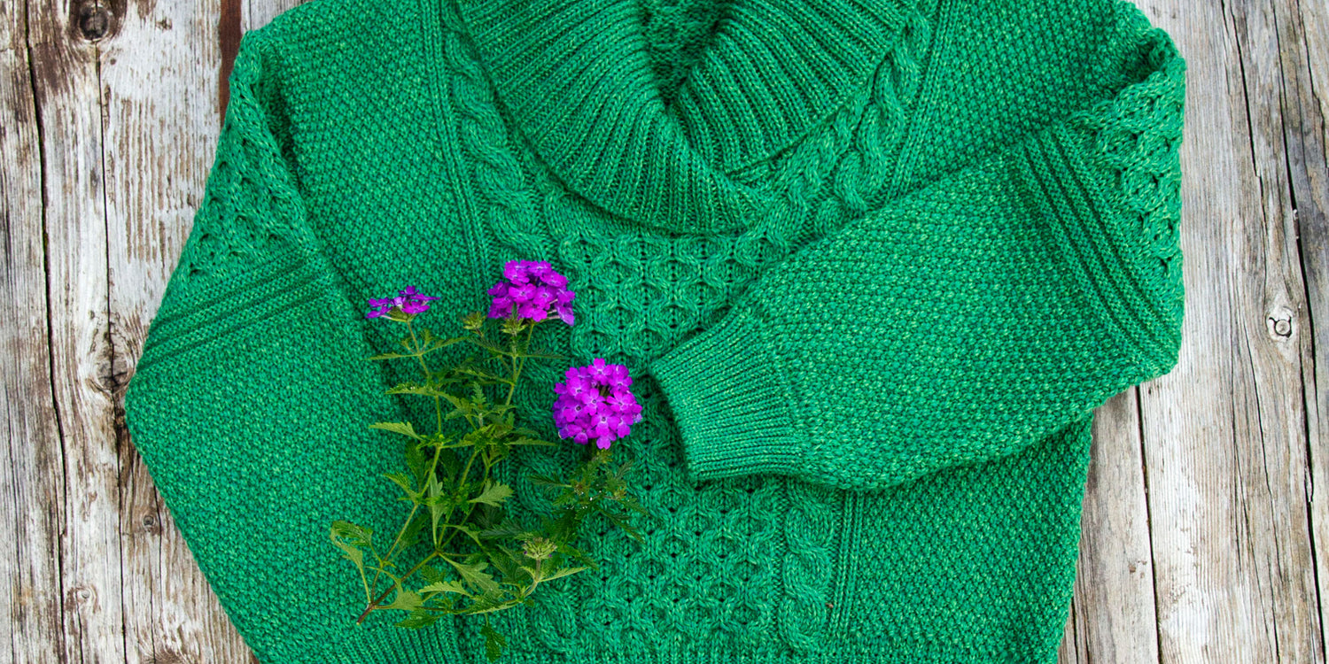IrelandsEye Knitwear Aster Oversized Shawl Collar Sweater in Green Marl