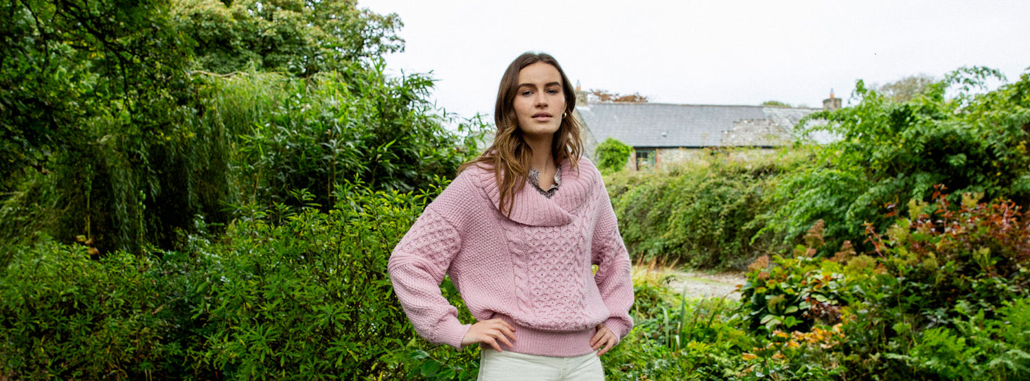 IrelandsEye Knitwear Aster Oversized Shawl Collar Sweater in Pale Pink