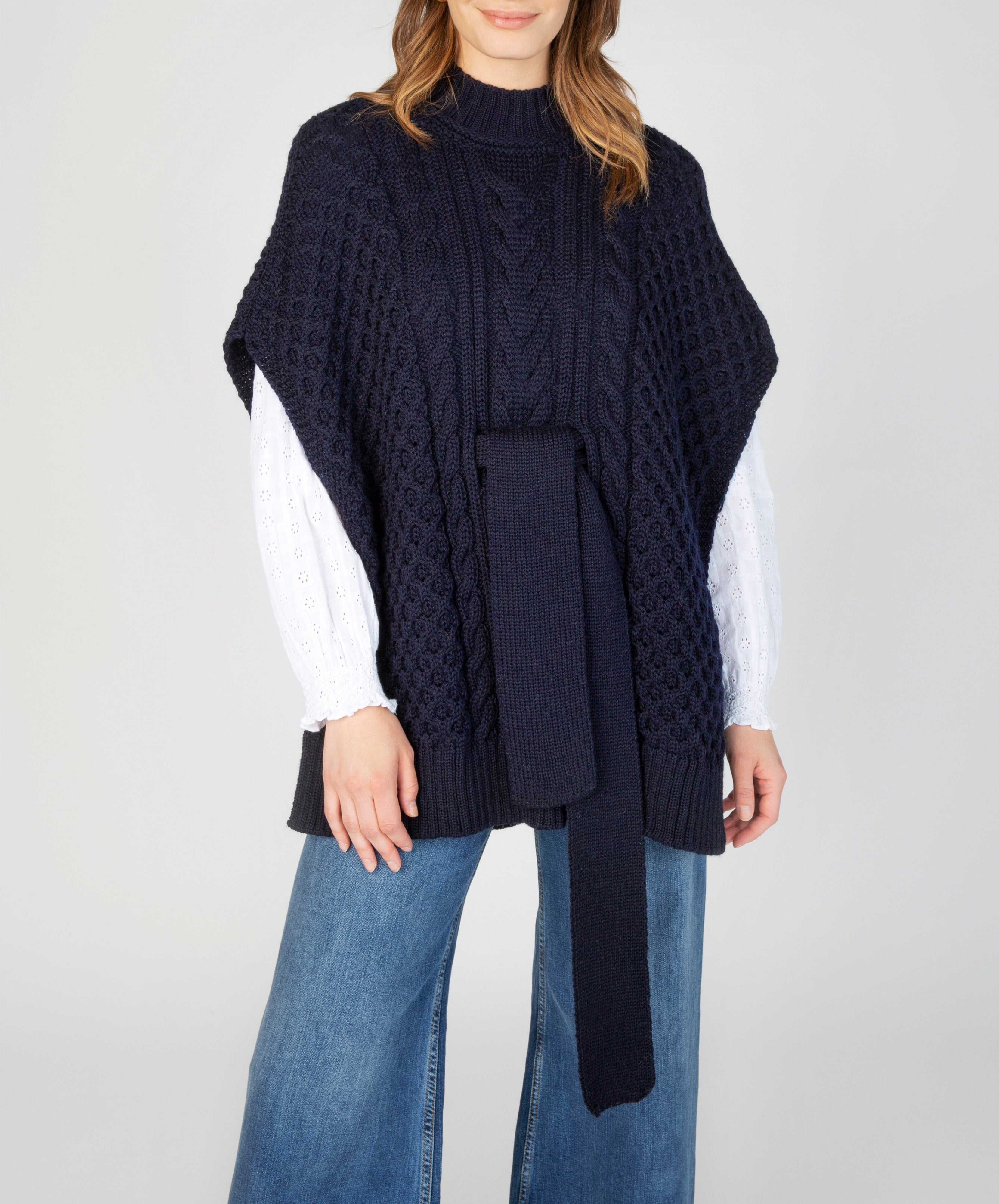 Irelandseye L/XL Heathered Blue Dublin Merino offers Wool Cape Shawl Sweater Poncho