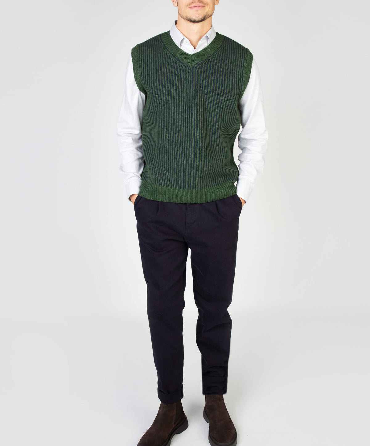 Moss Green Checkered Sweater Vest 