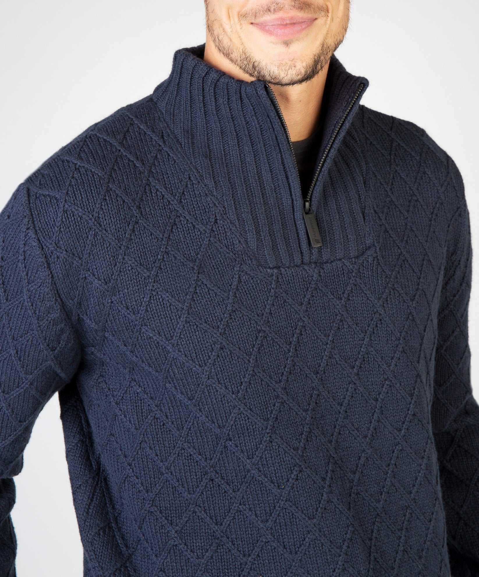 Mens Diamond Troyer Sweater - Navy Sail - IrelandsEye Knitwear