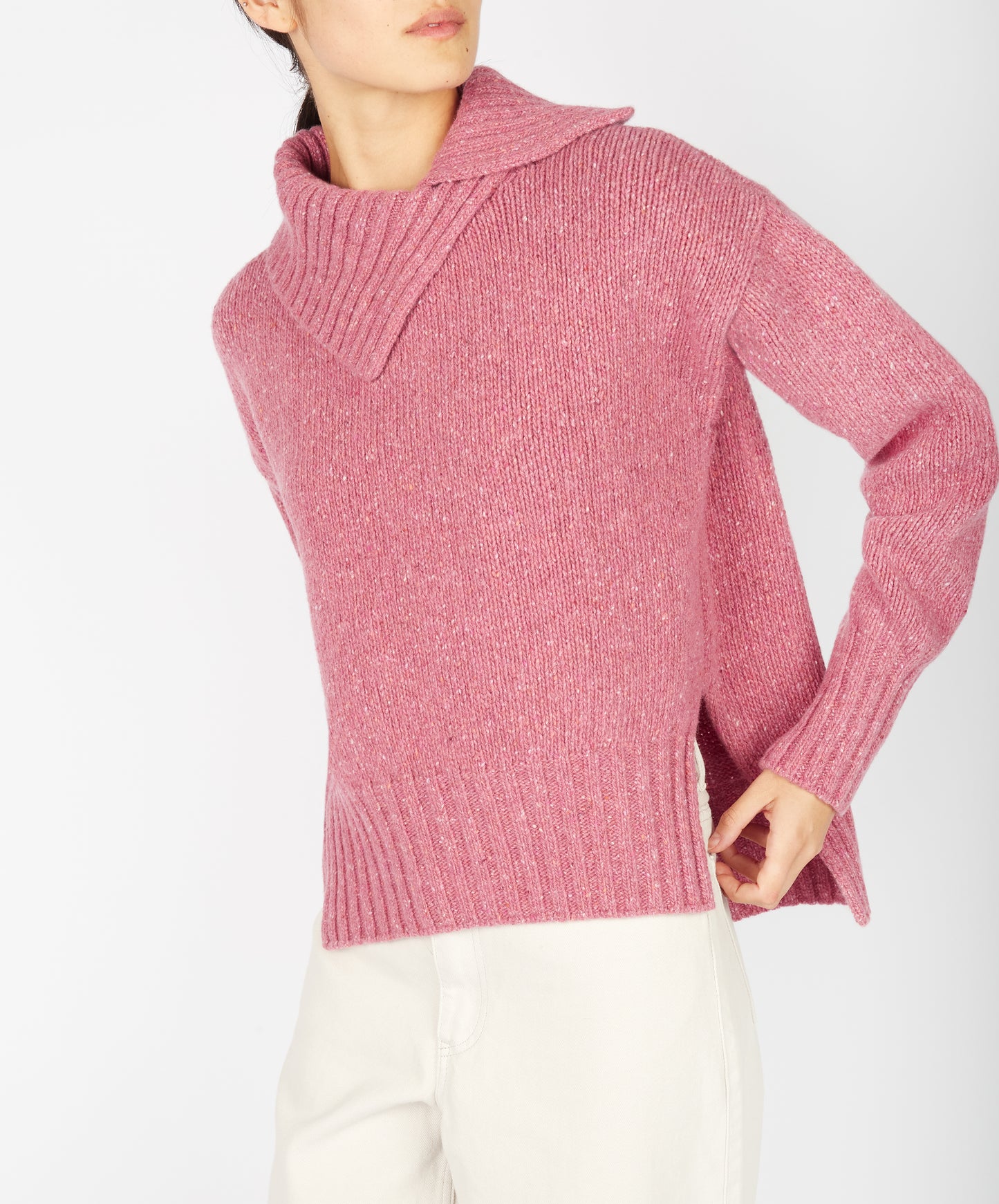 IrelandsEye Knitwear Wilde Slouchy Funnel Neck Sweater Bubblegum pink