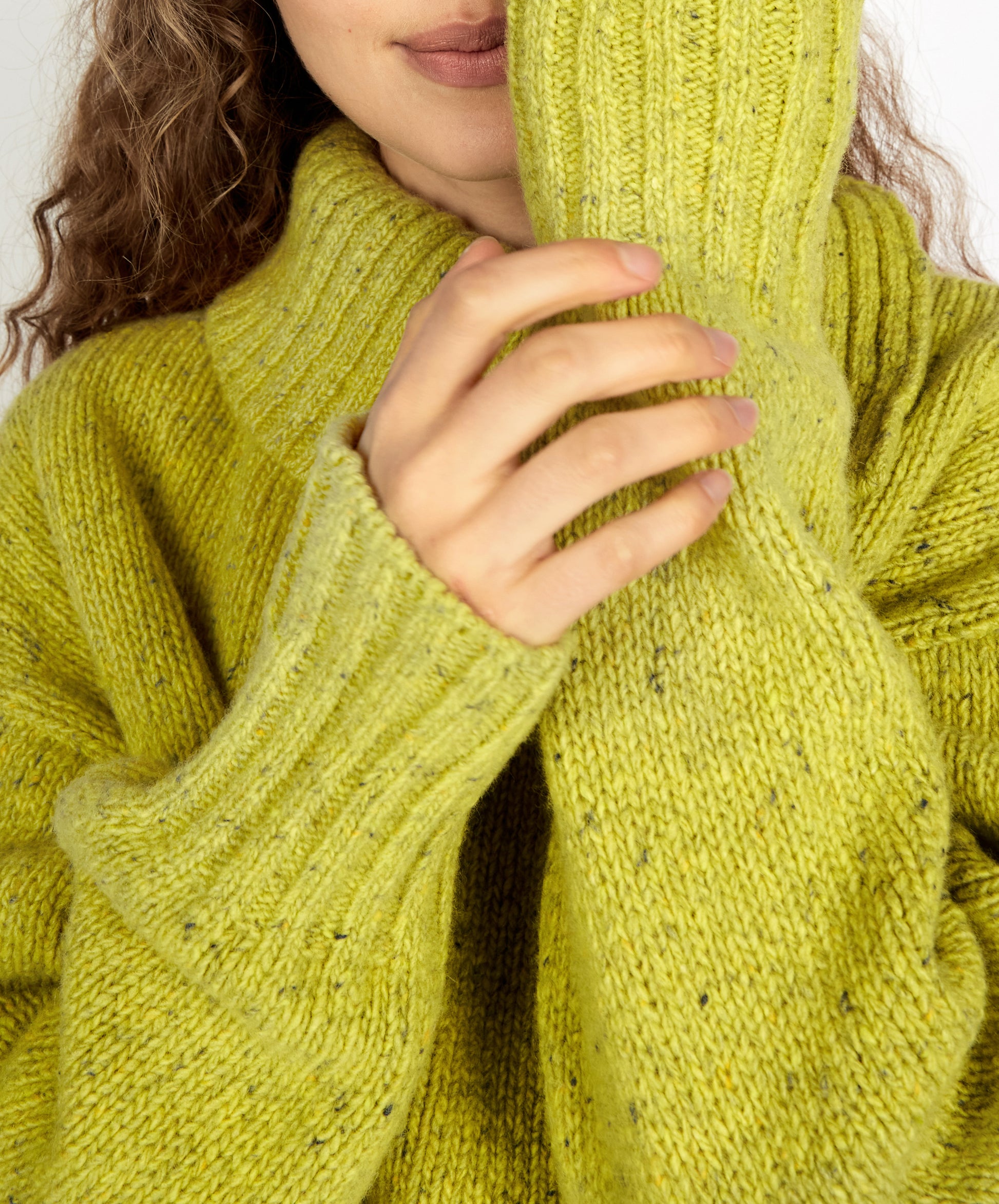 IrelandsEye Knitwear Wilde Slouchy Funnel Neck Sweater Chartreuse