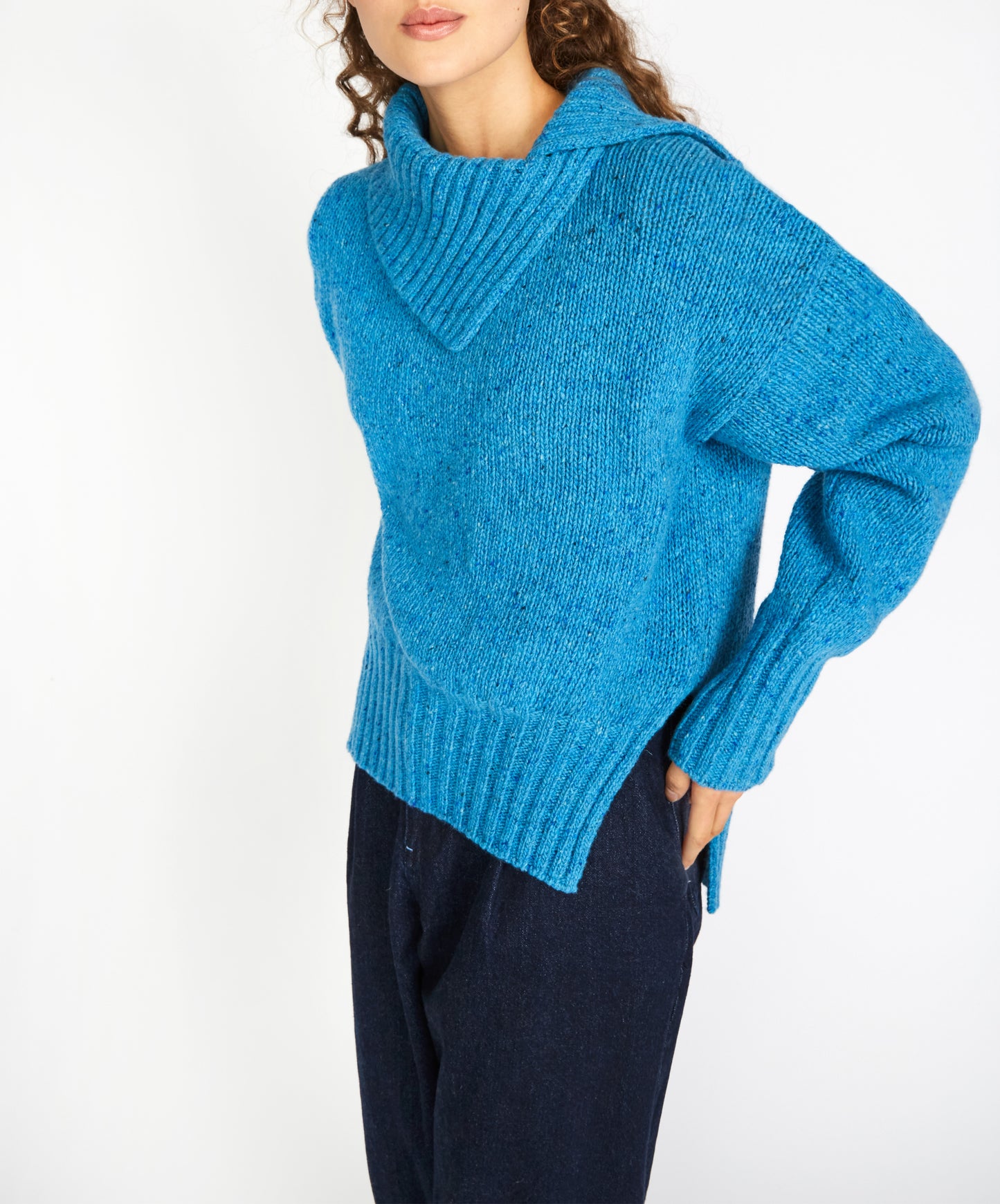 IrelandsEye Knitwear Wilde Slouchy Funnel Neck Sweater Forget-Me-Not Blue