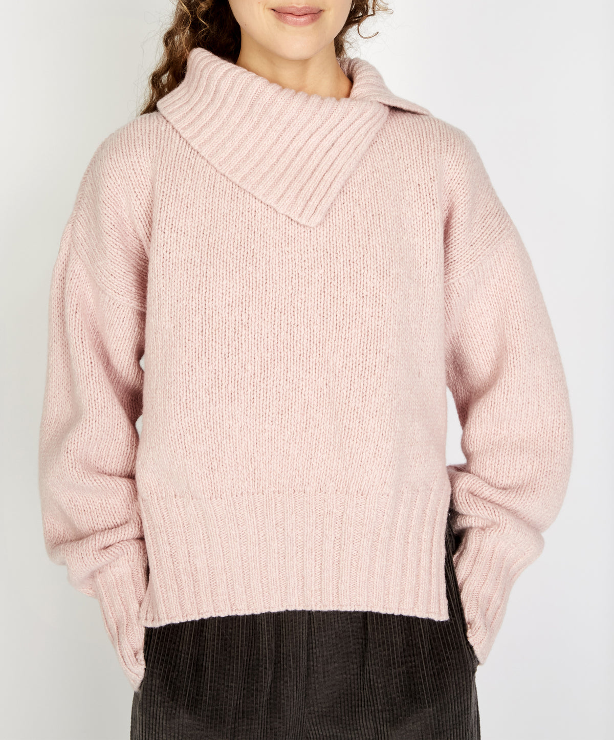 IrelandsEye Knitwear Wilde Slouchy Funnel Neck Sweater Pink Mist