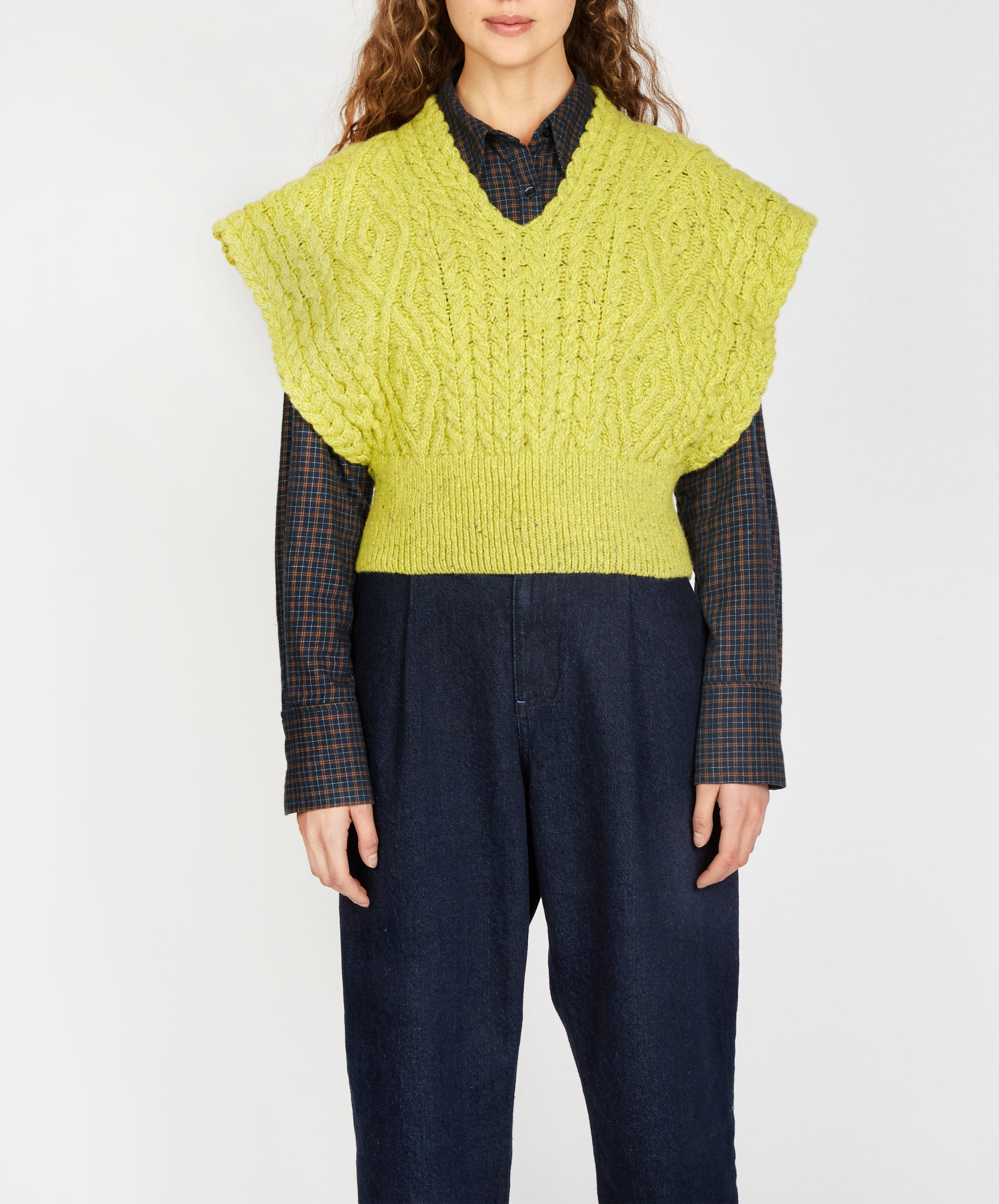IrelandsEye Knitwear Farmleigh Diamond Vest Chartreuse