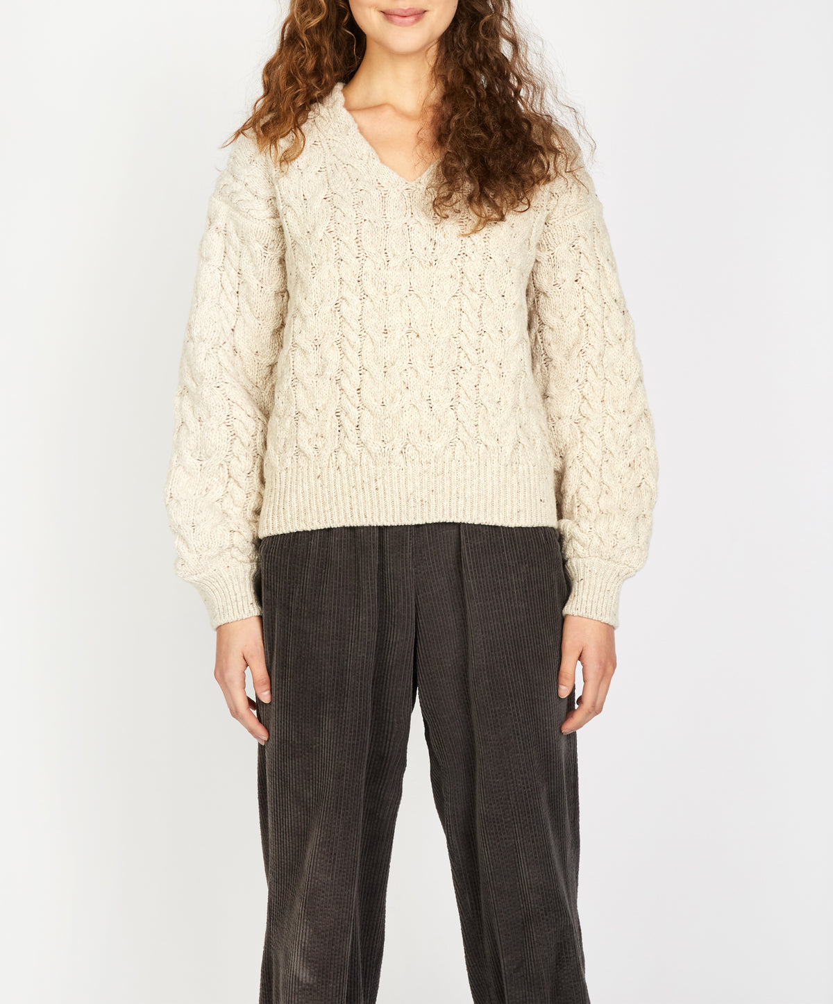 IrelandsEye Knitwear Hapenny Horseshoe Sweater Chalkstone