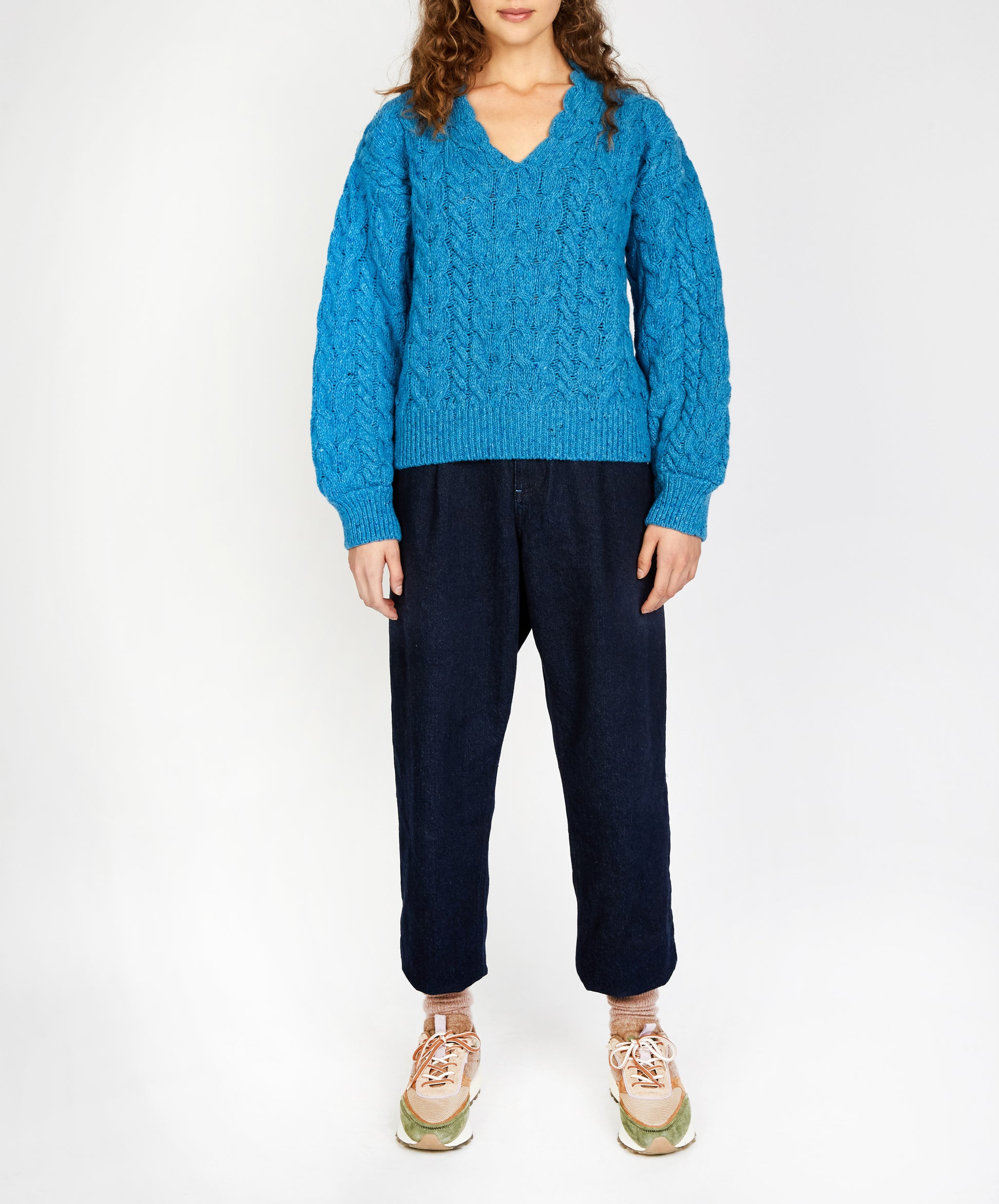 IrelandsEye Knitwear Hapenny Horseshoe Sweater Forget-Me-Not Blue