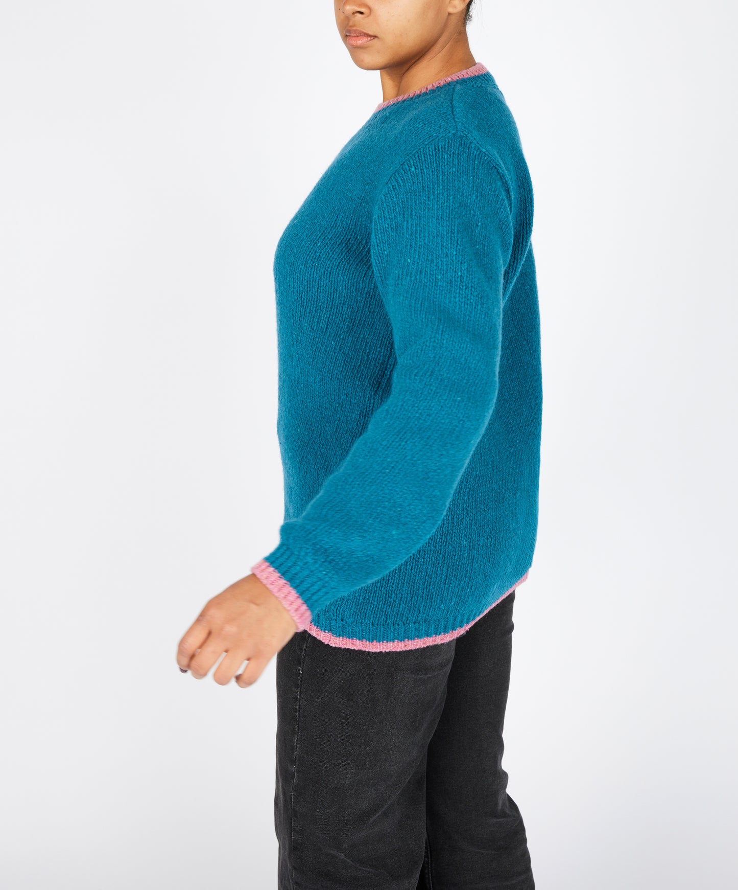 IrelandsEye Knitwear Slaney Crew Neck Sweater in Teal Harbour