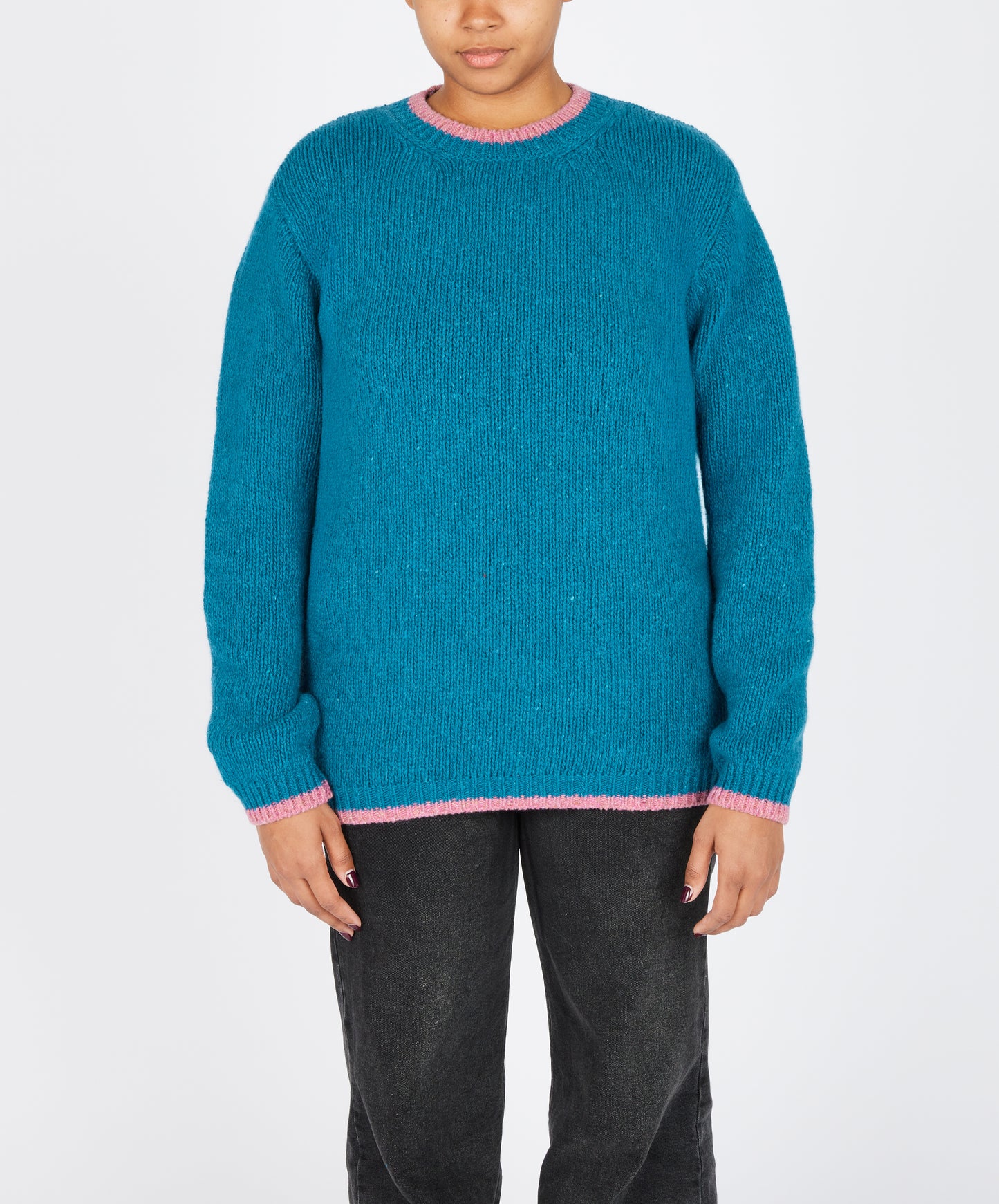 IrelandsEye Knitwear Slaney Crew Neck Sweater in Teal Harbour