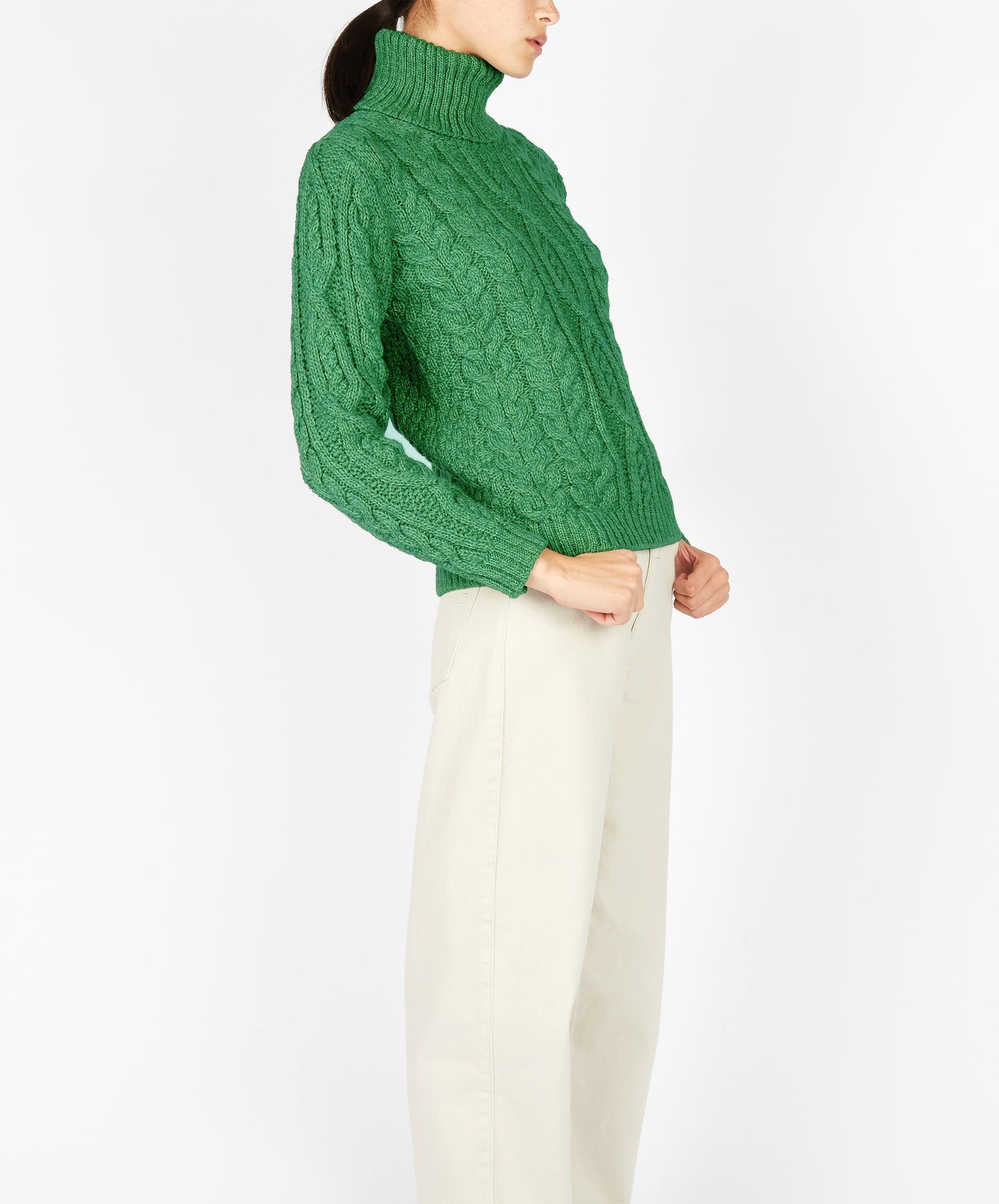 IrelandsEye Knitwear Juniper Aran Polo Neck Green Marl