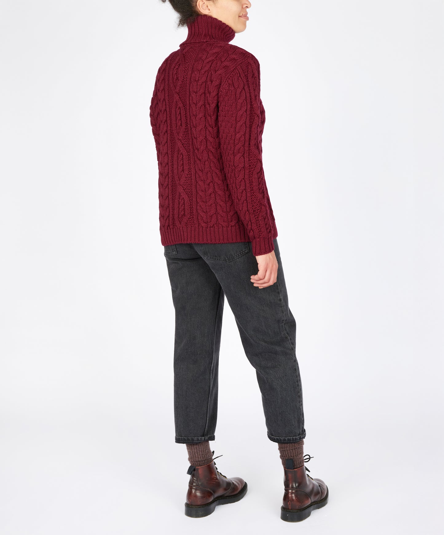 IrelandsEye Knitwear Juniper Aran Polo Neck Claret