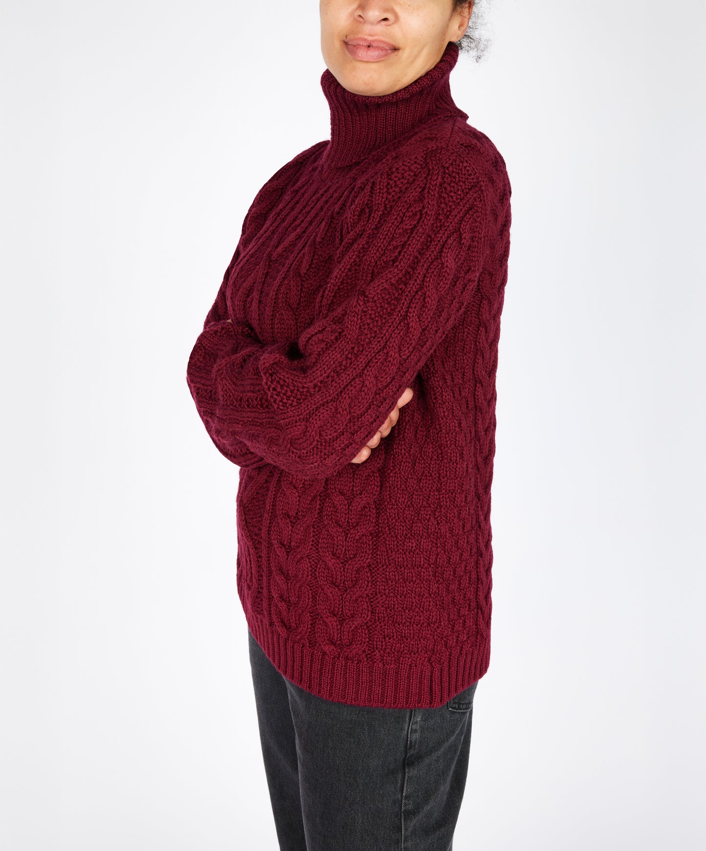 IrelandsEye Knitwear Juniper Aran Polo Neck Claret