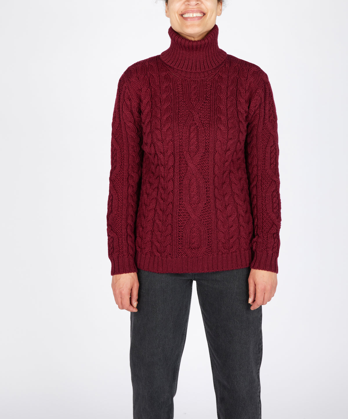 IrelandsEye Knitwear Juniper Aran Polo Neck Claret