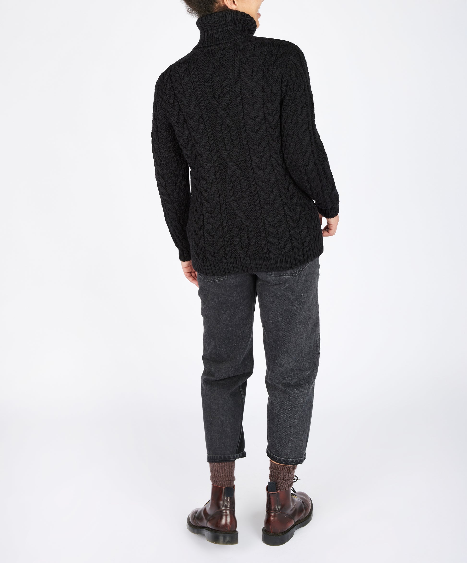 IrelandsEye Knitwear Juniper Aran Polo Neck Dark Night