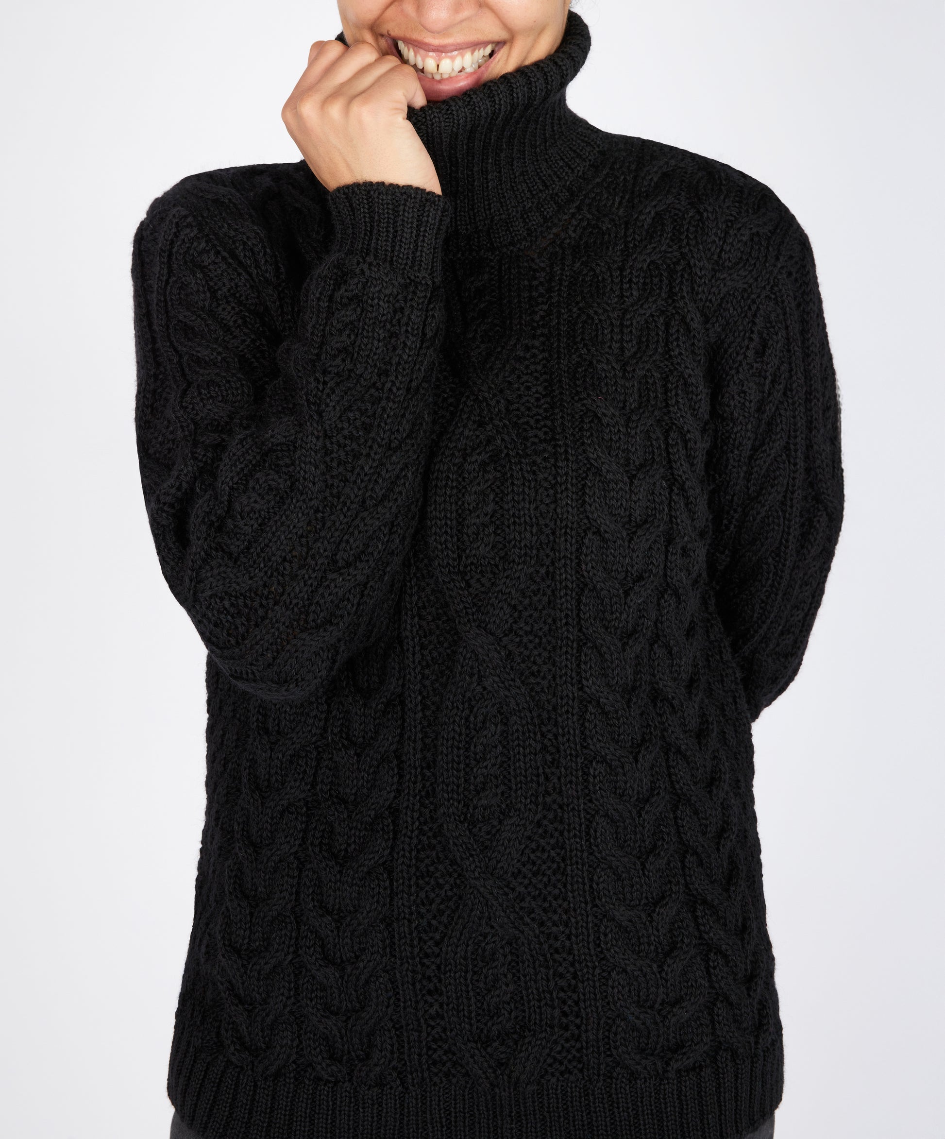 IrelandsEye Knitwear Juniper Aran Polo Neck Dark Night