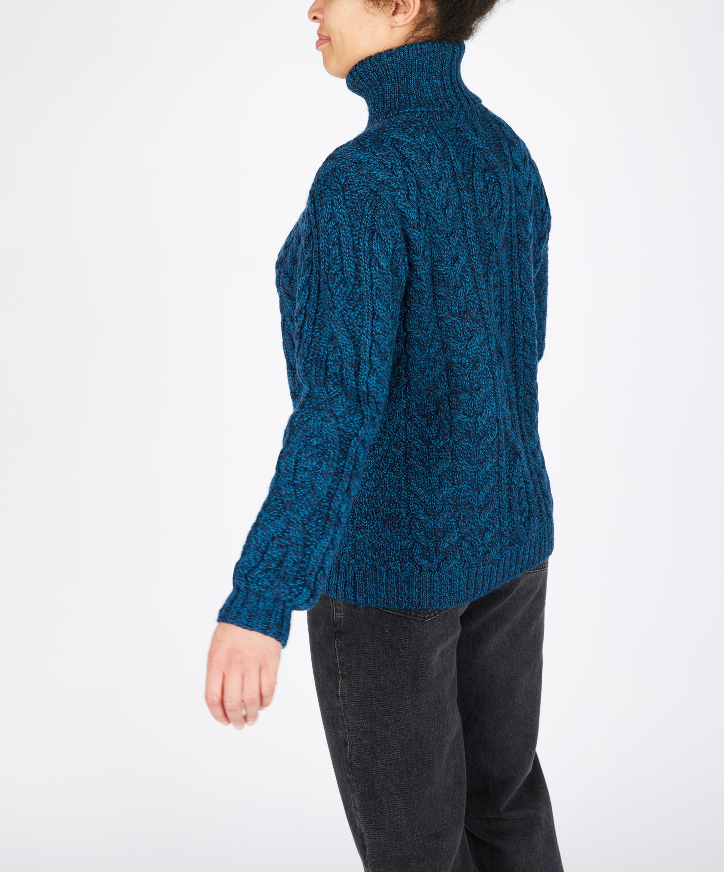 IrelandsEye Knitwear Juniper Aran Polo Neck Petrol Marl