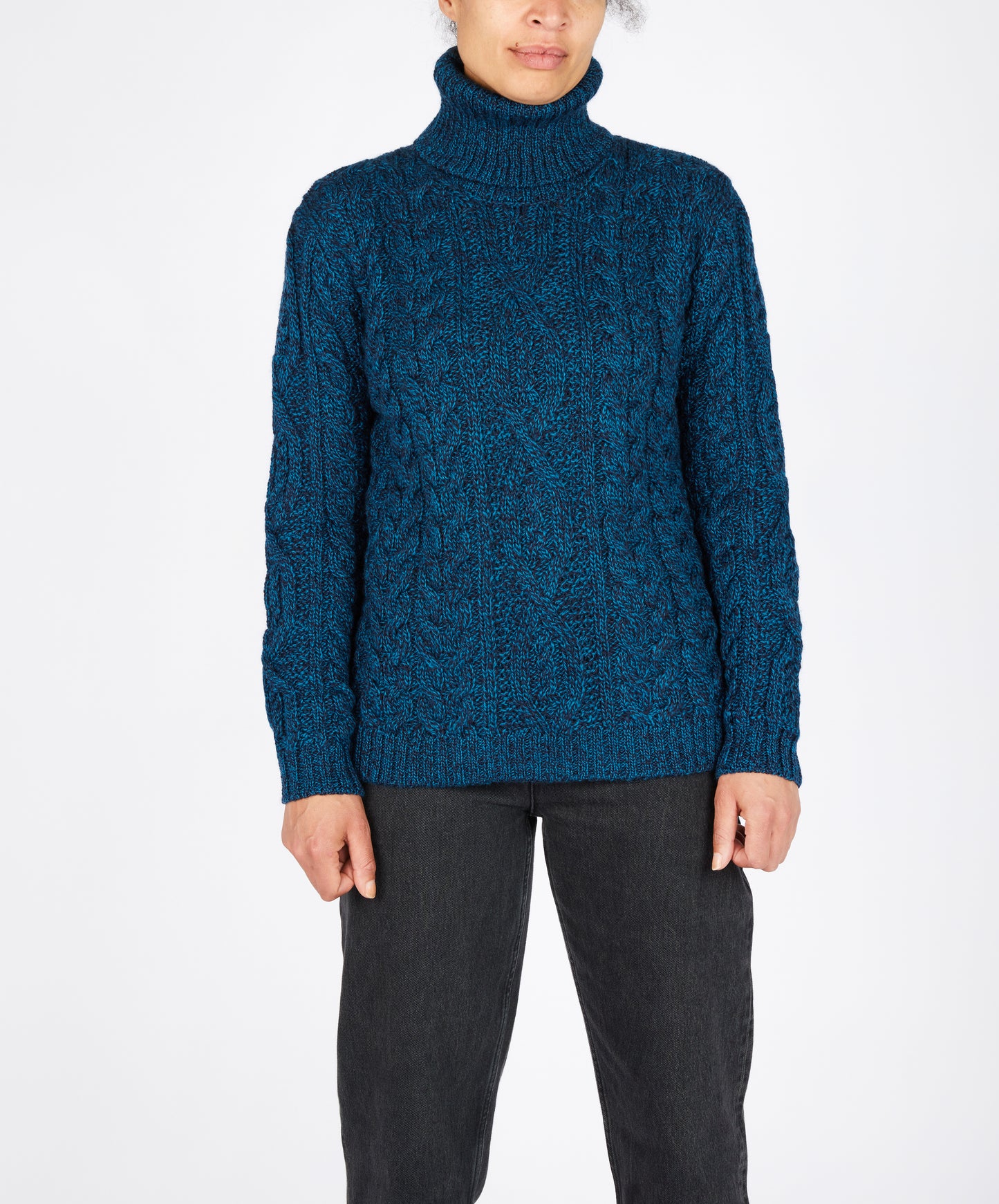 IrelandsEye Knitwear Juniper Aran Polo Neck Petrol Marl