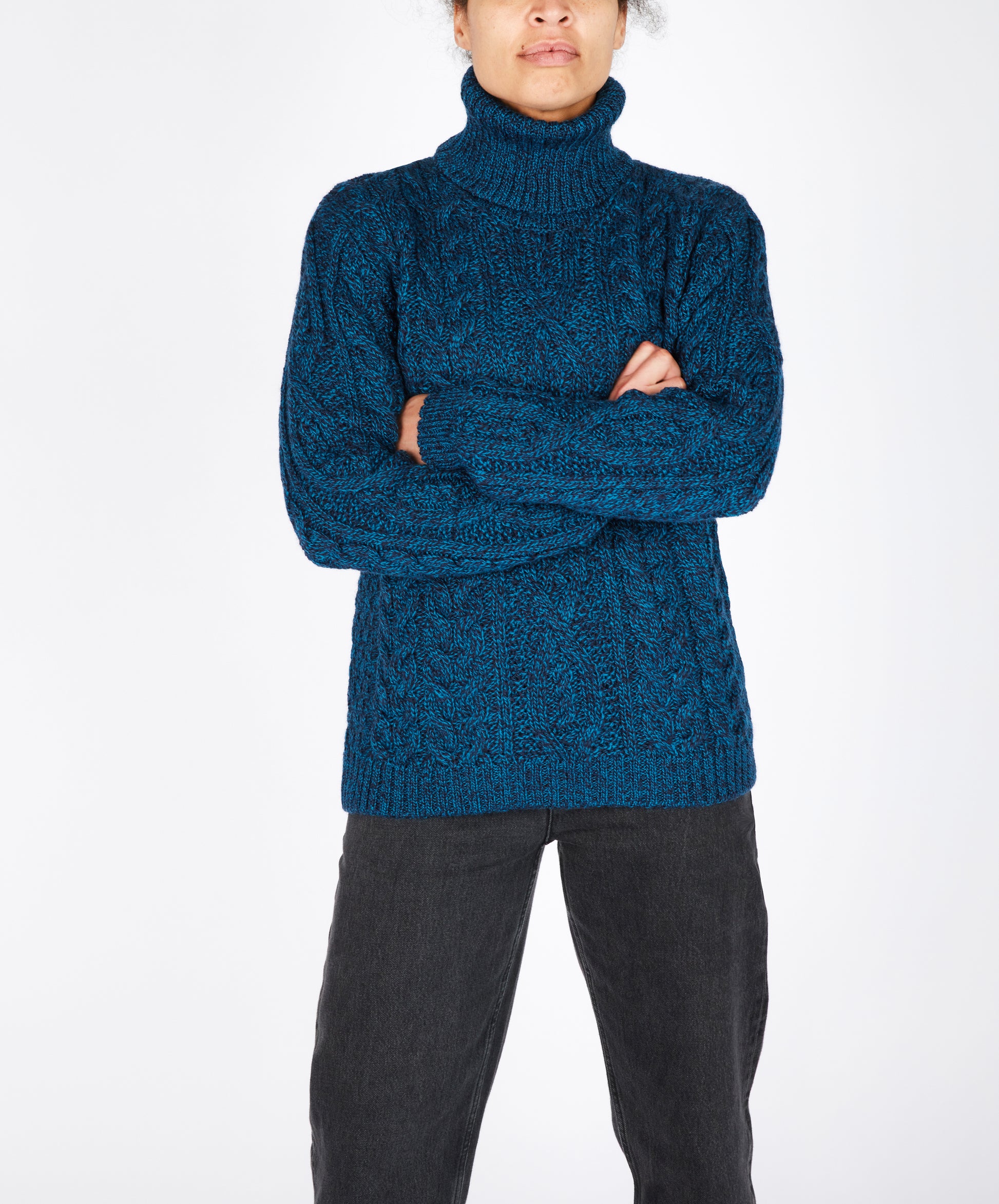 IrelandsEye Knitwear Juniper Aran Polo Neck Petrol Marl