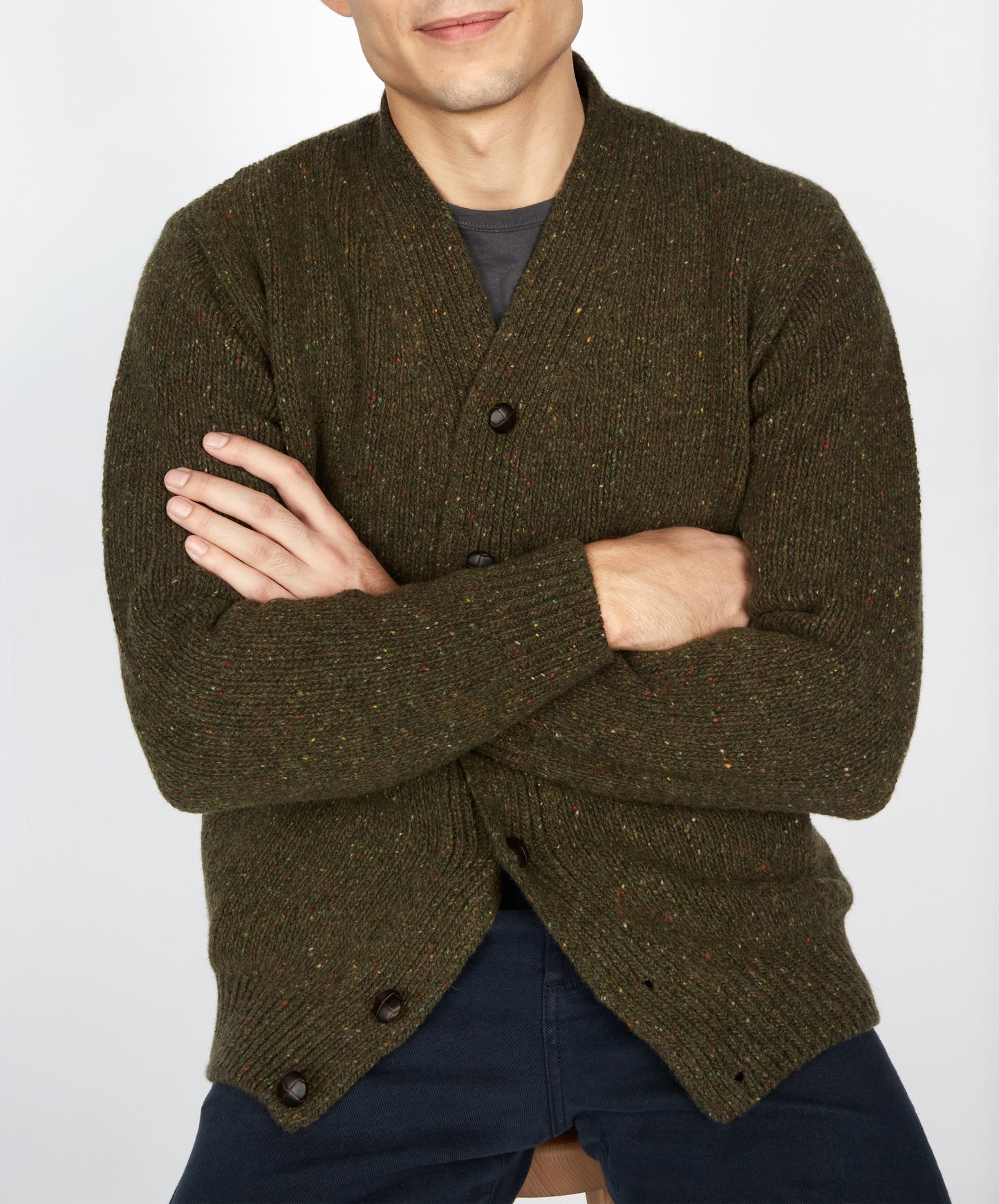 IrelandsEye Knitwear Carrowmore Jersey Cardigan in Loden