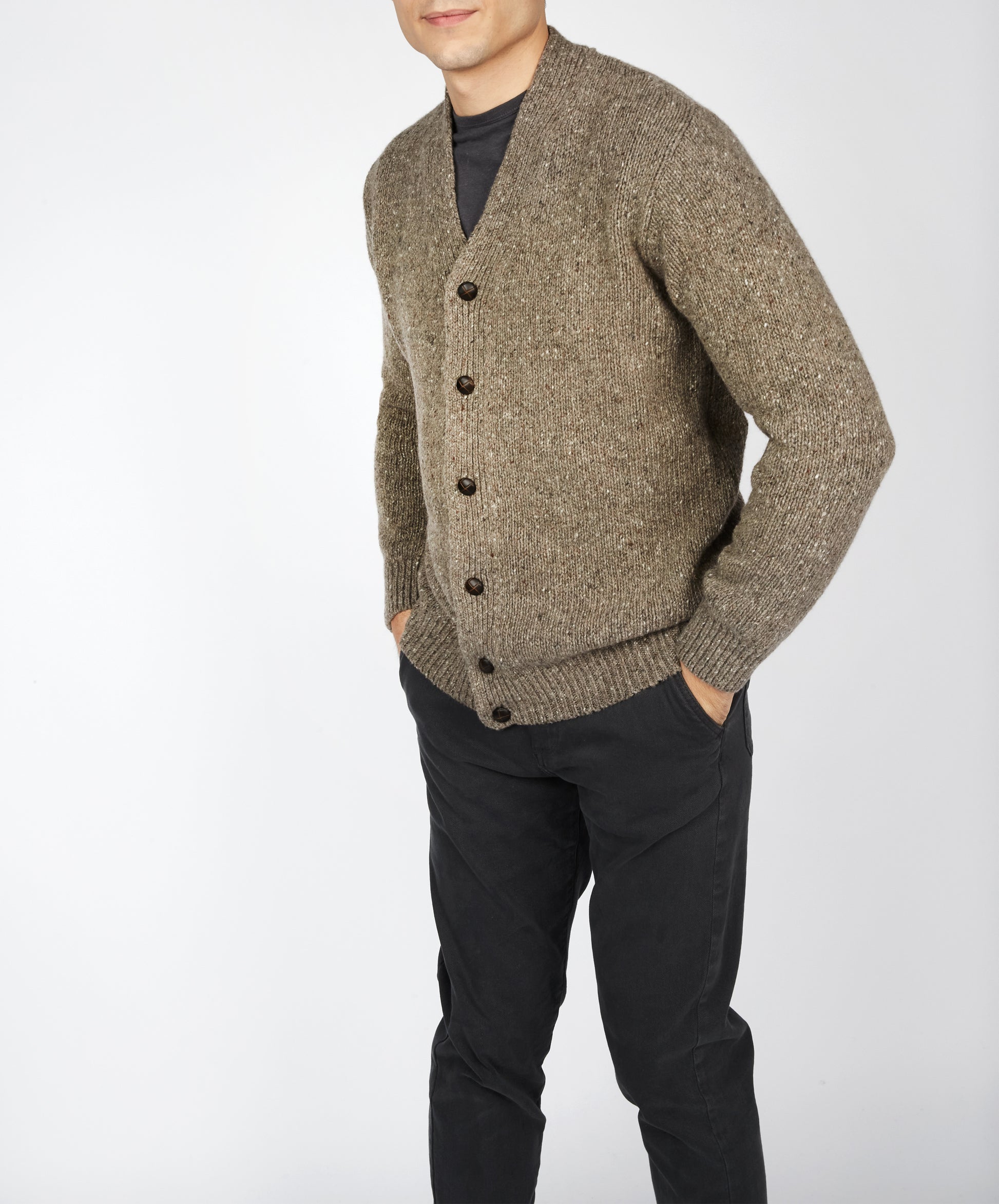 IrelandsEye Knitwear Carrowmore Jersey Cardigan in Rocky Ground