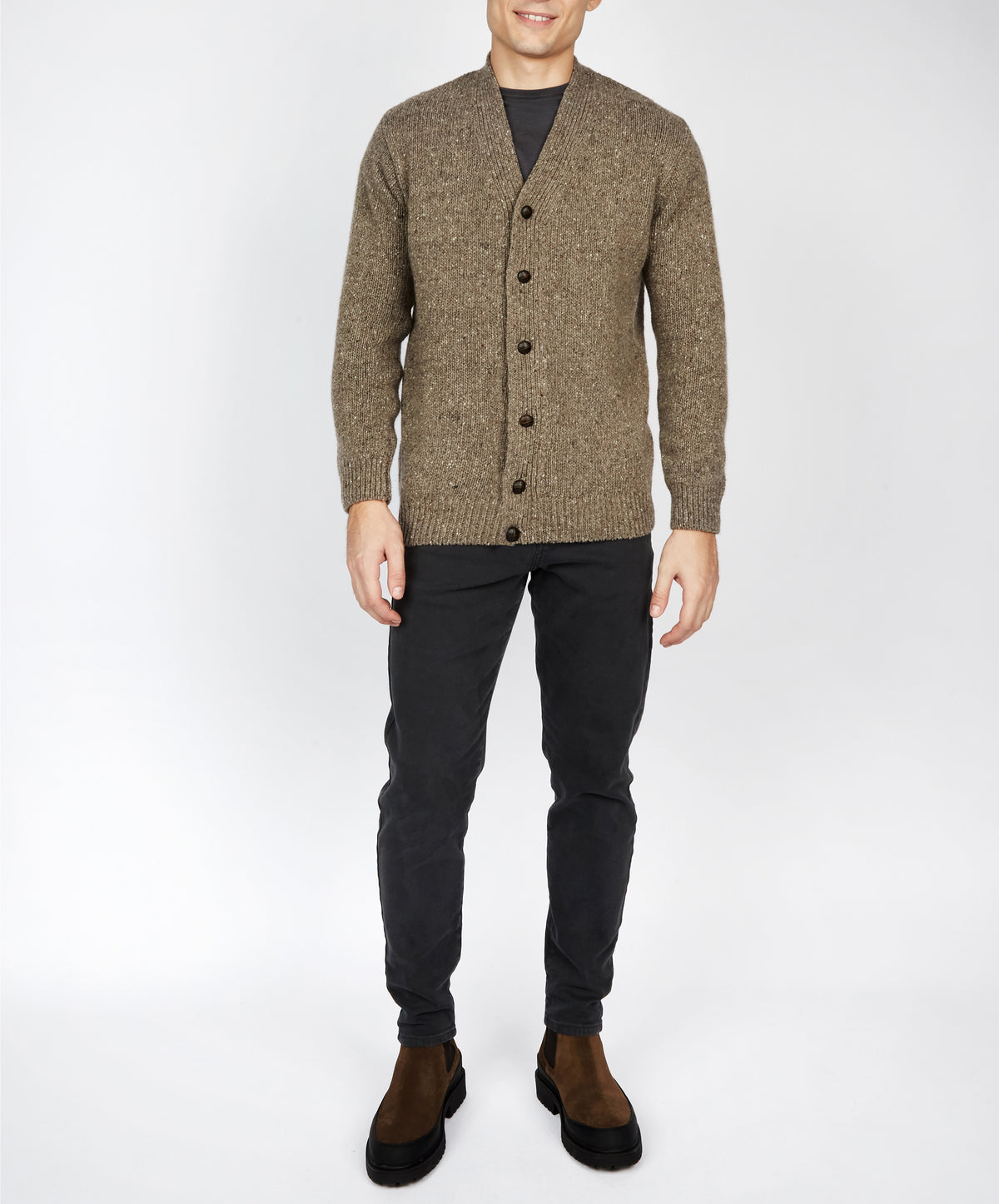 IrelandsEye Knitwear Carrowmore Jersey Cardigan in Rocky Ground