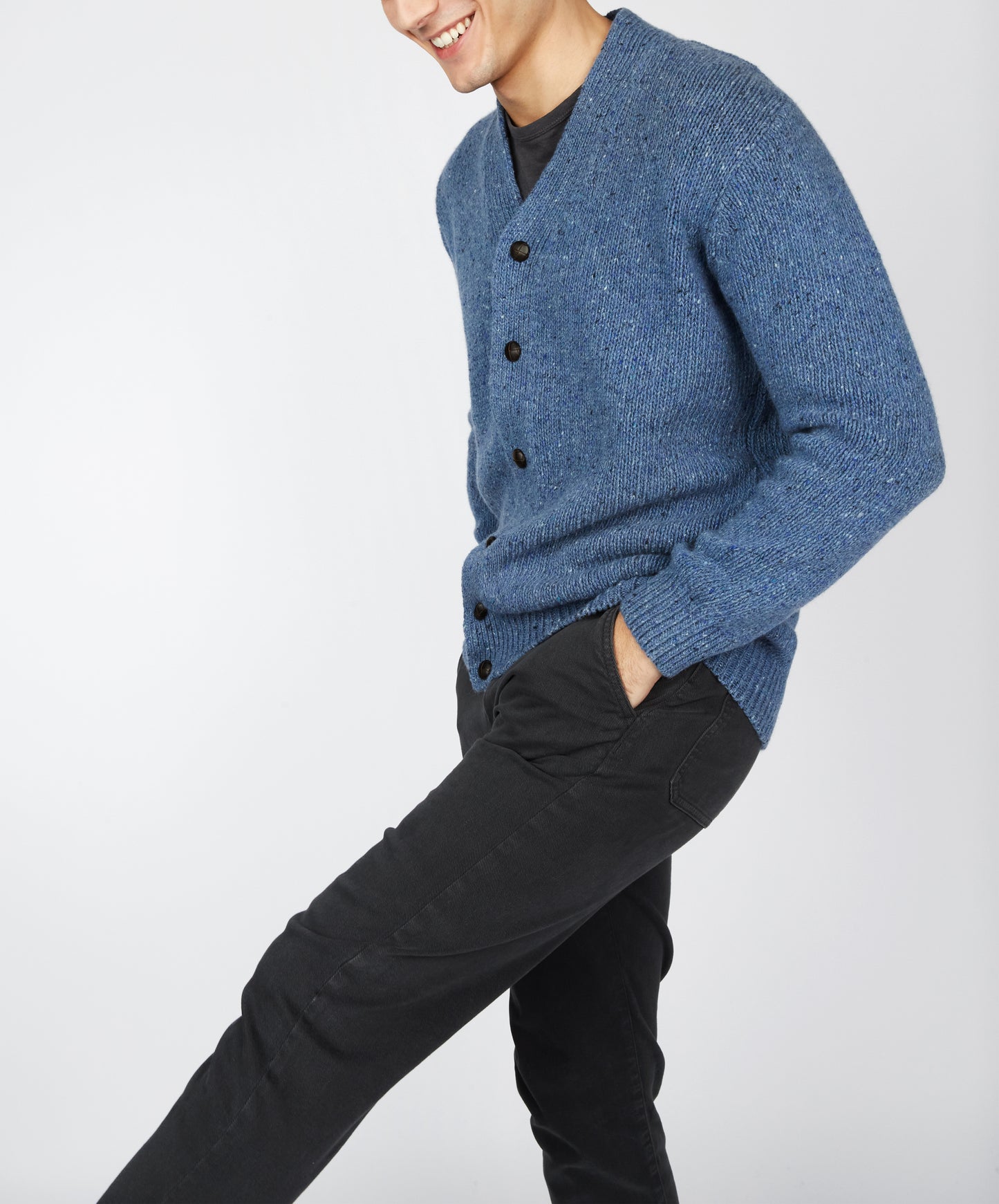 IrelandsEye Knitwear Carrowmore Jersey Cardigan in Blue Ocean