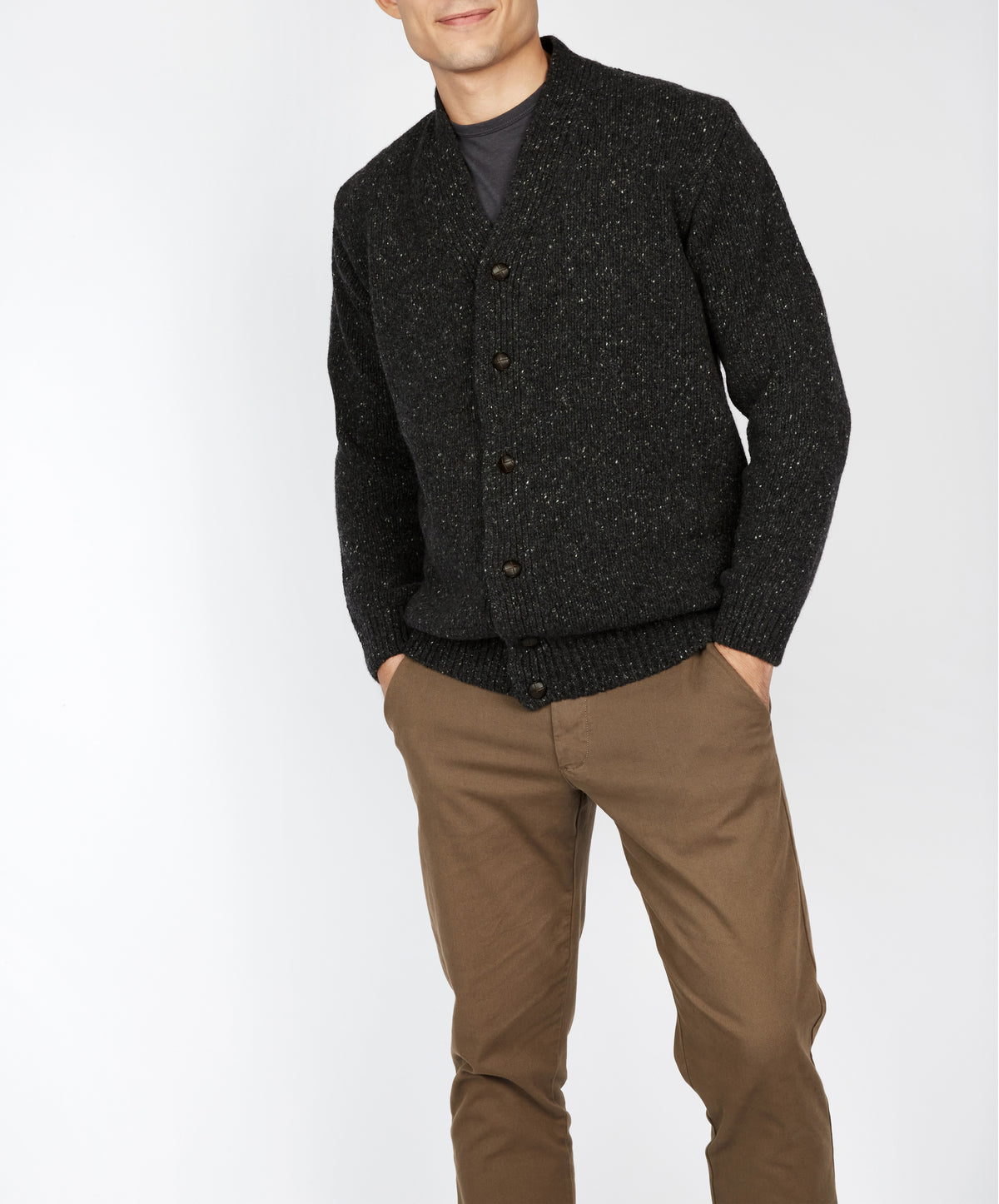 IrelandsEye Knitwear Carrowmore Jersey Cardigan in Charcoal