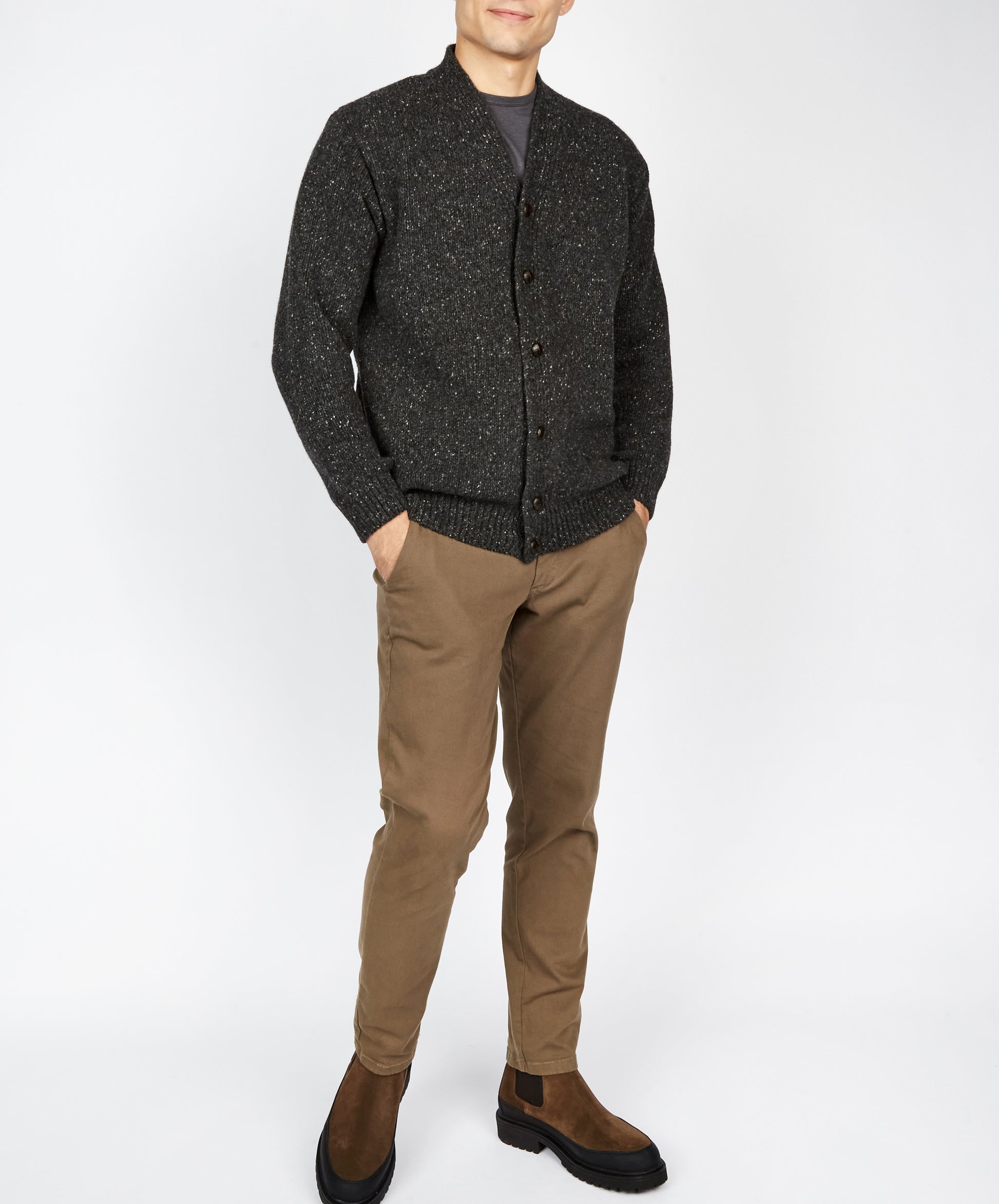 IrelandsEye Knitwear Carrowmore Jersey Cardigan in Charcoal