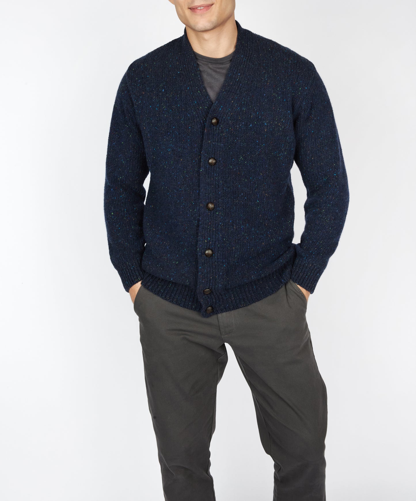 IrelandsEye Knitwear Carrowmore Jersey Cardigan in Rich Navy